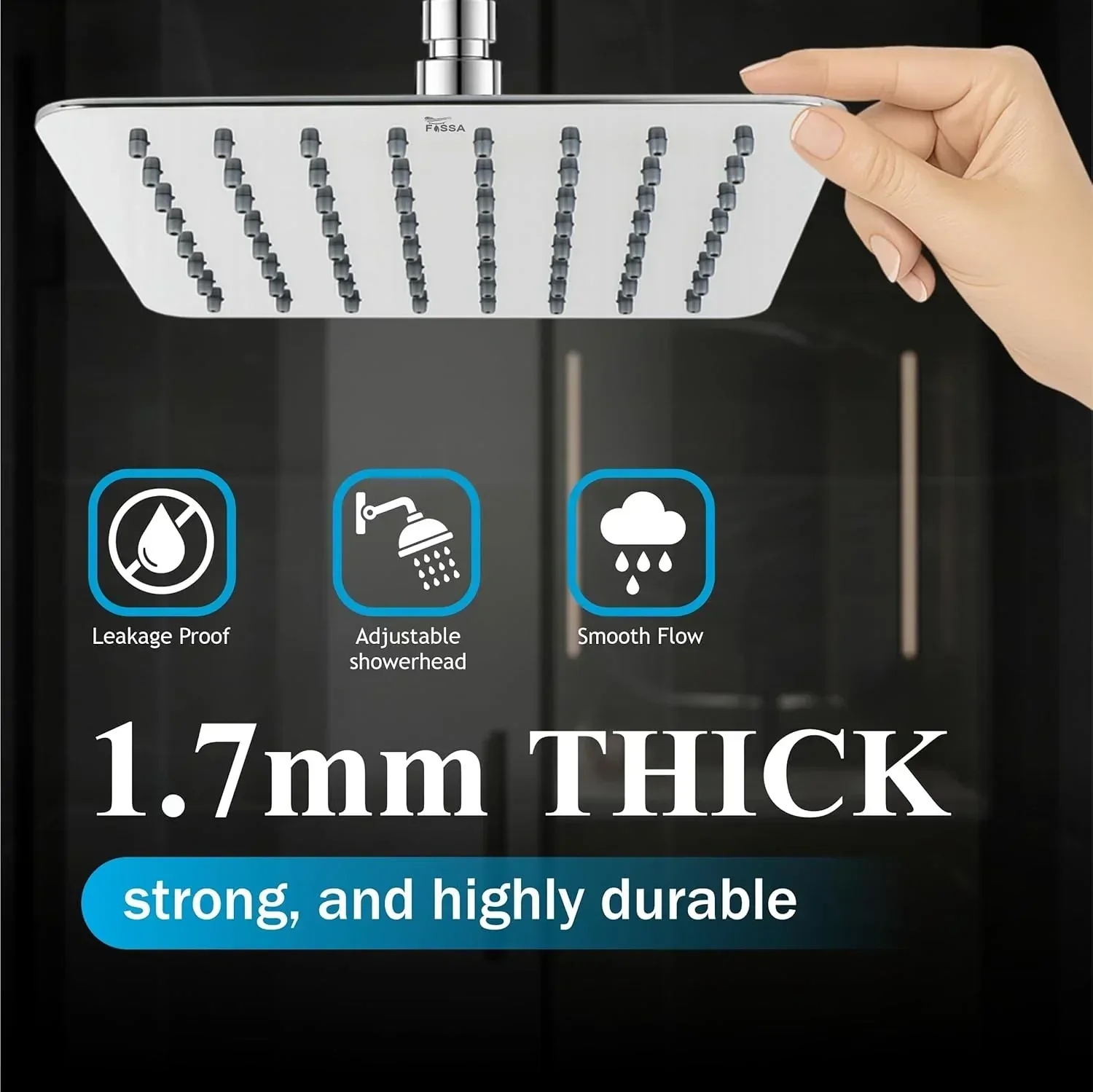 Colva (6x6 Inches) 304- Grade Stainless Steel Chrome Finish Overhead Shower With Arm (12 Inch) - Image 4