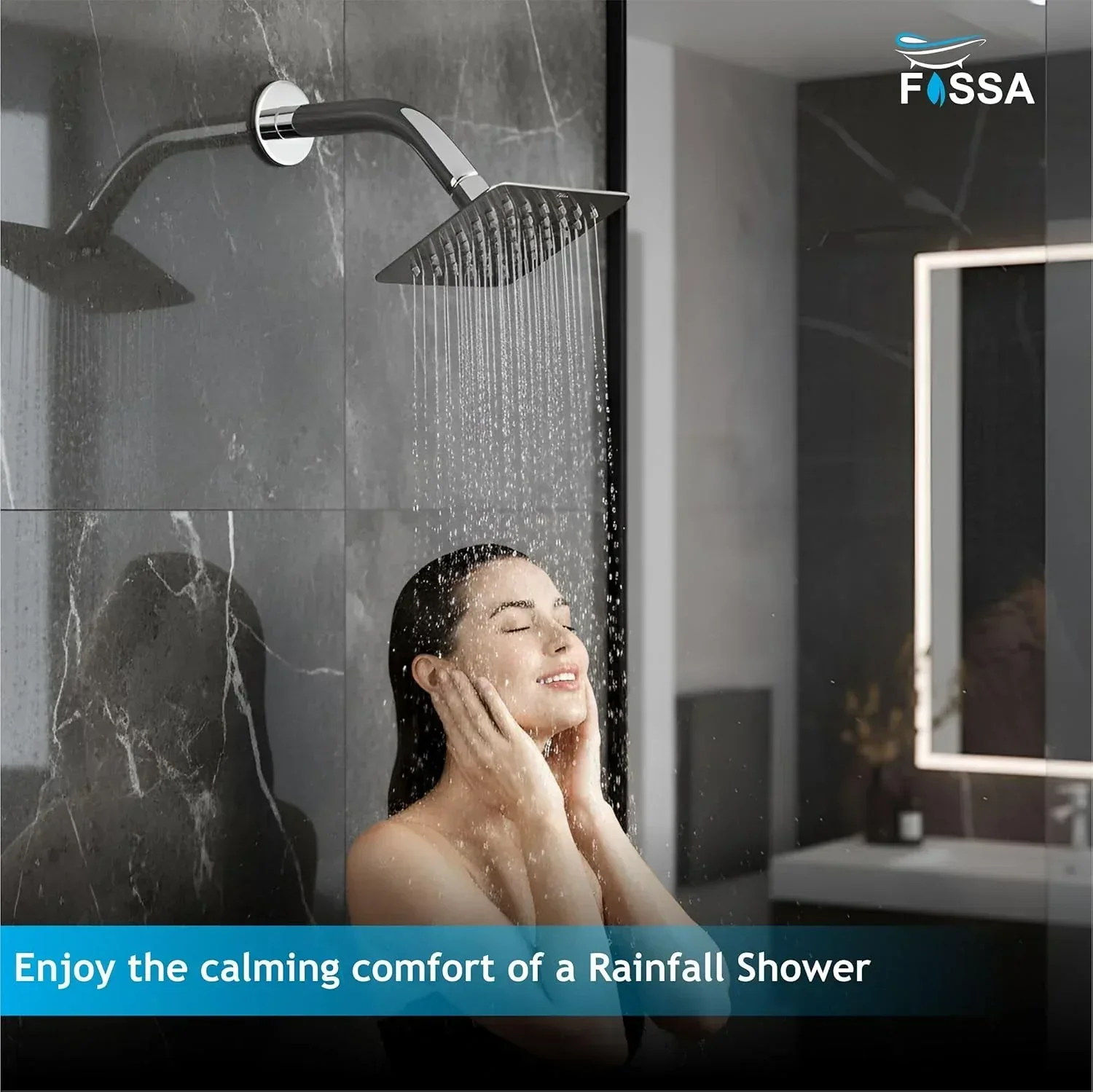Colva (6x6 Inches) 304- Grade Stainless Steel Chrome Finish Overhead Shower With Arm (12 Inch) - Image 8