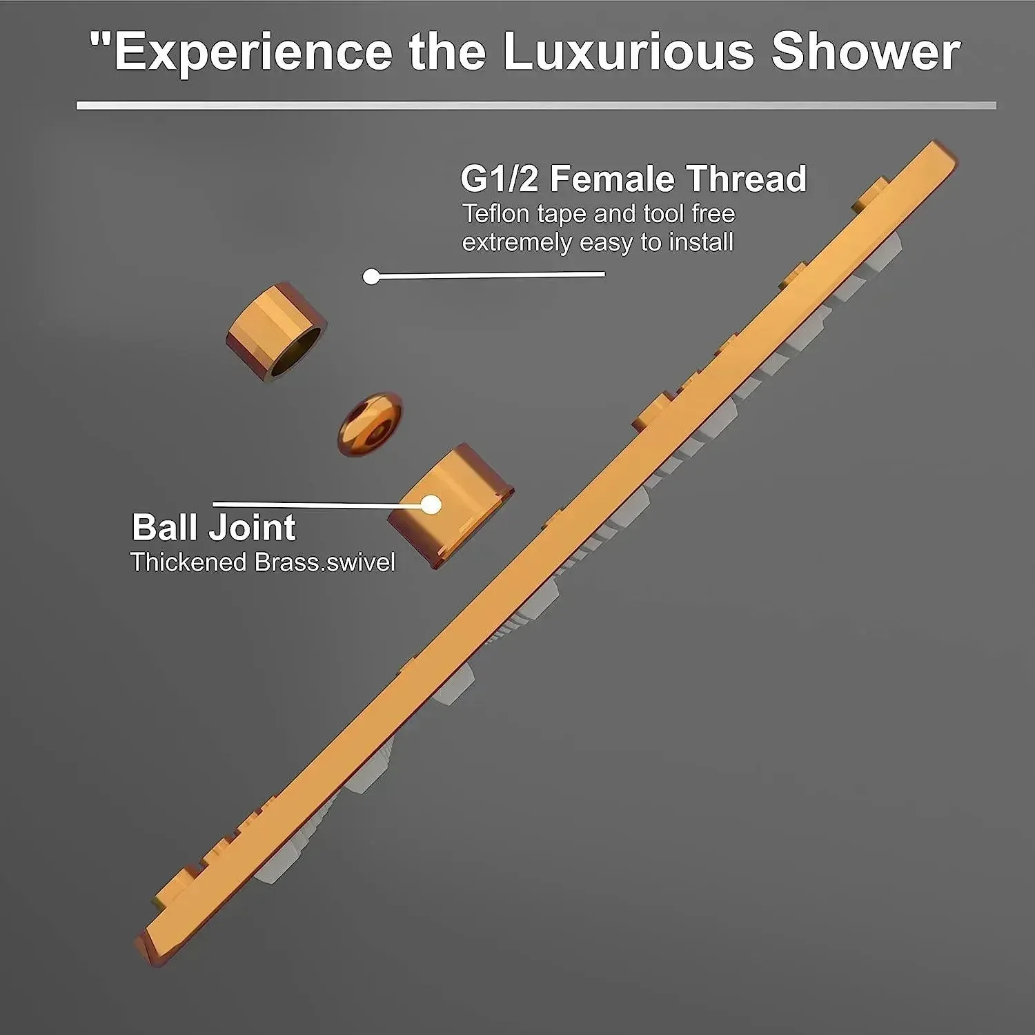 8 Inch Rainfall Overhead Shower Rose Gold With Arm (18 Inch) - Image 2