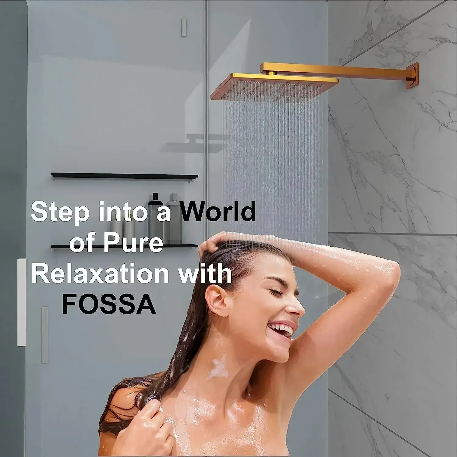 8 Inch Rainfall Overhead Shower Rose Gold With Arm (18 Inch) - Image 6