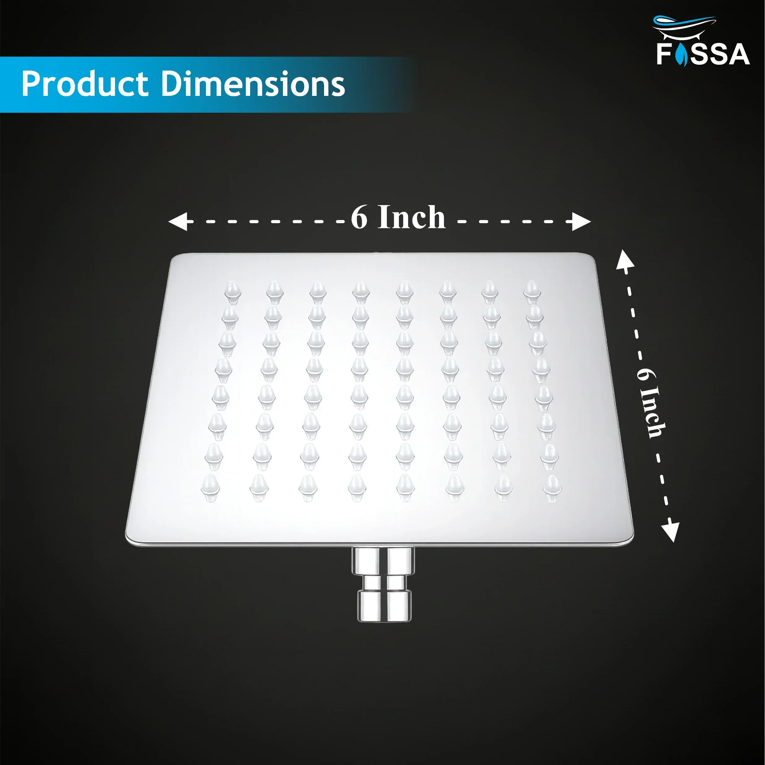 Ultra (6x6 Inches) 304- Grade Stainless Steel Chrome Finish Overhead Shower With Arm (12 Inch) - Image 2