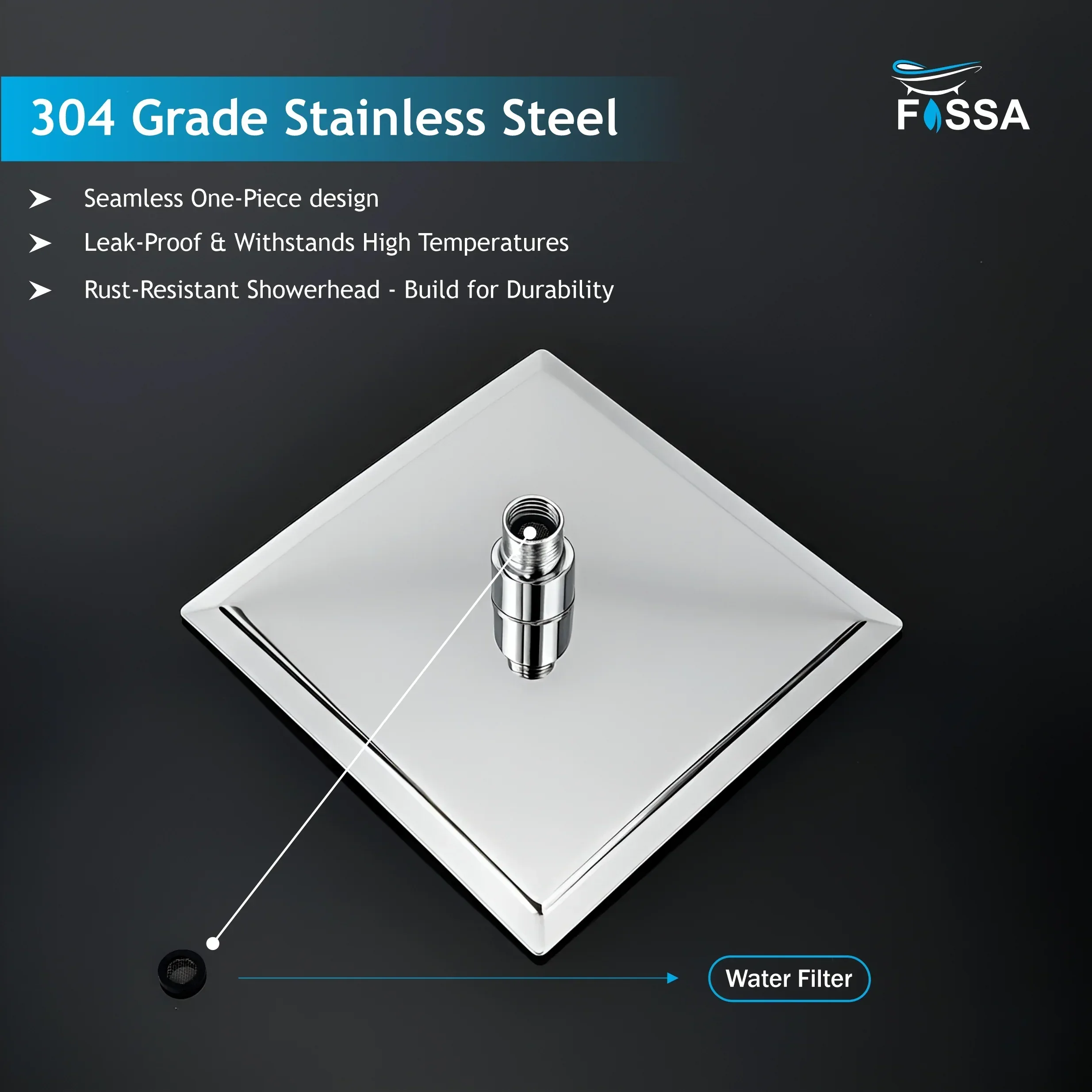 Ultra (6x6 Inches) 304- Grade Stainless Steel Chrome Finish Overhead Shower With Arm (12 Inch) - Image 5