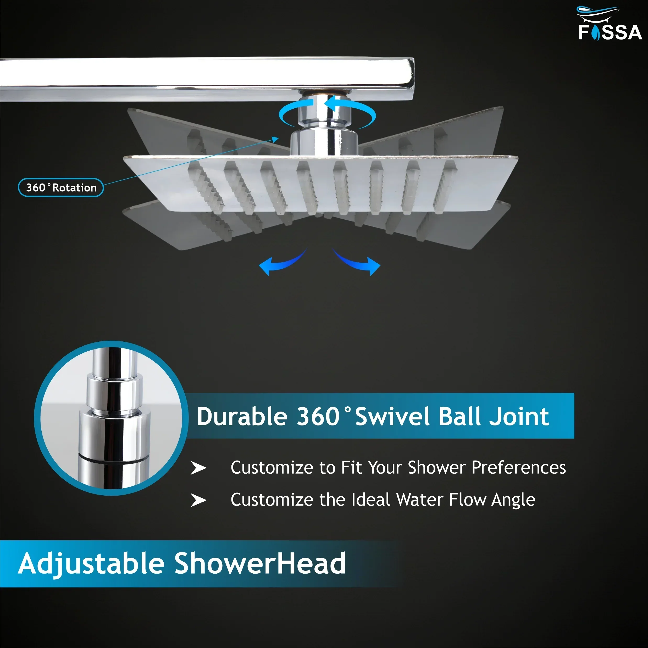 Ultra (6x6 Inches) 304- Grade Stainless Steel Chrome Finish Overhead Shower With Arm (12 Inch) - Image 7