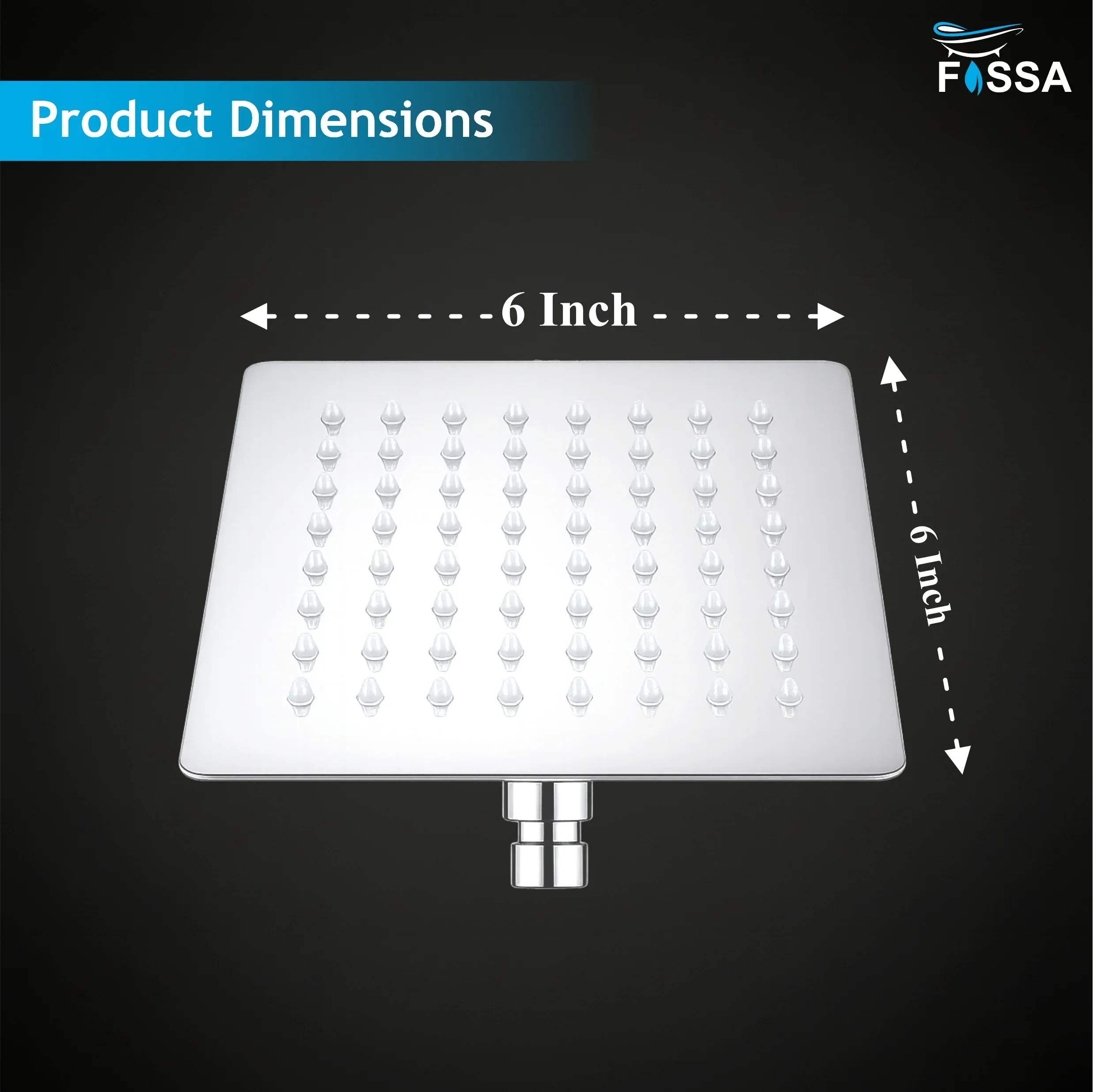 6x6 Inch Square Rain Overhead Shower – 304 Stainless Steel (Without Arm) - Image 6