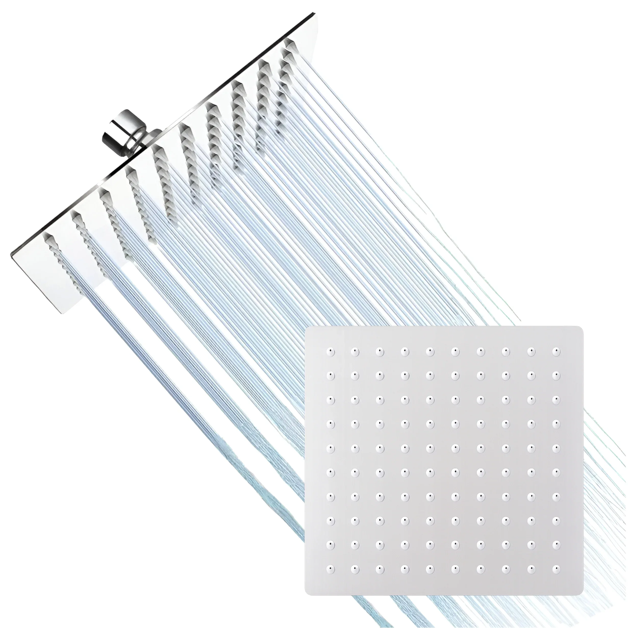 Ultra 8x8 in 304 Stainless Steel Square Rain Overhead Shower Head Silver Chrome finish (Without Arm)