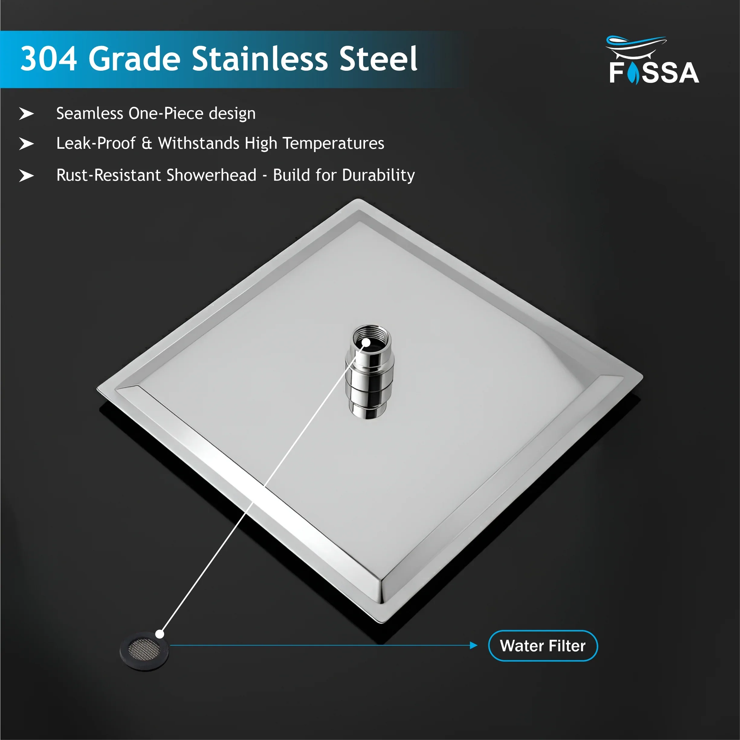 Ultra 8x8 in 304 Stainless Steel Square Rain Overhead Shower Head Silver Chrome finish (Without Arm) - Image 6