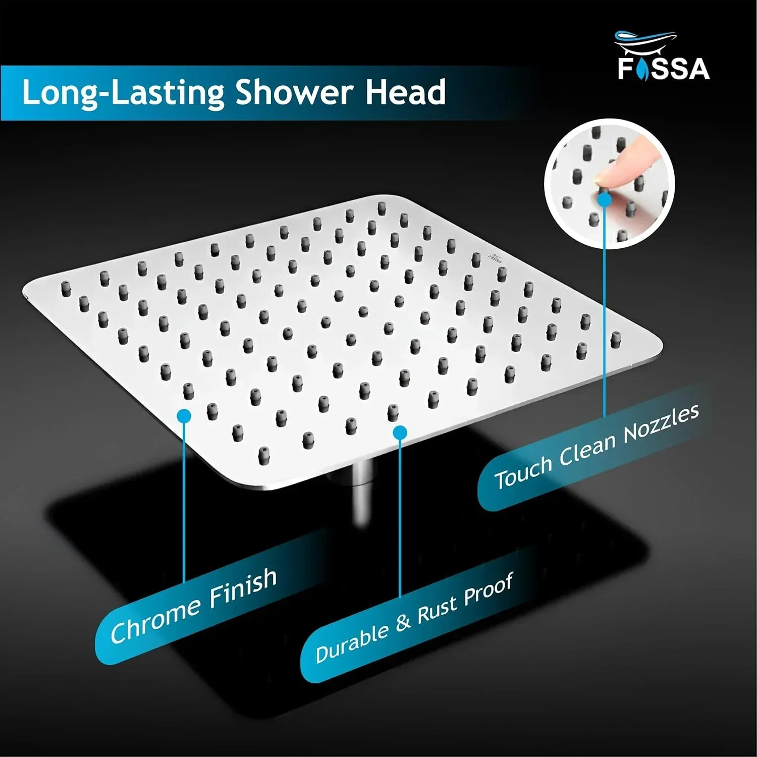 Colva (8x8 Inches) 304- Grade Stainless Steel Chrome Finish Overhead Shower With Arm (15 Inch) - Image 4