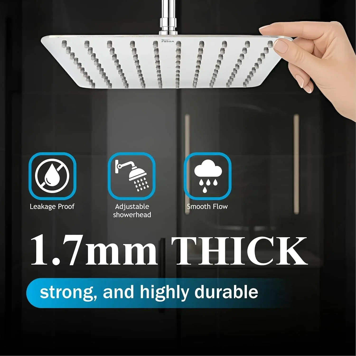 Colva (8x8 Inches) 304- Grade Stainless Steel Chrome Finish Overhead Shower With Arm (15 Inch) - Image 5