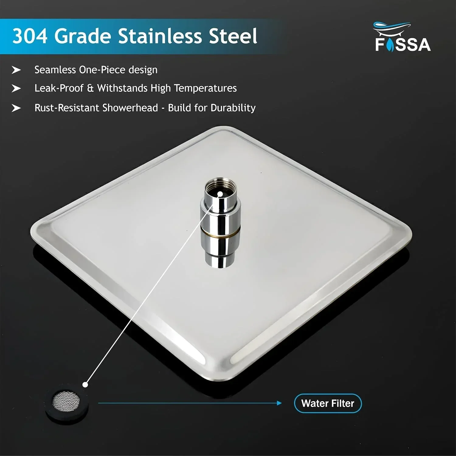 Colva (8x8 Inches) 304- Grade Stainless Steel Chrome Finish Overhead Shower With Arm (15 Inch) - Image 7