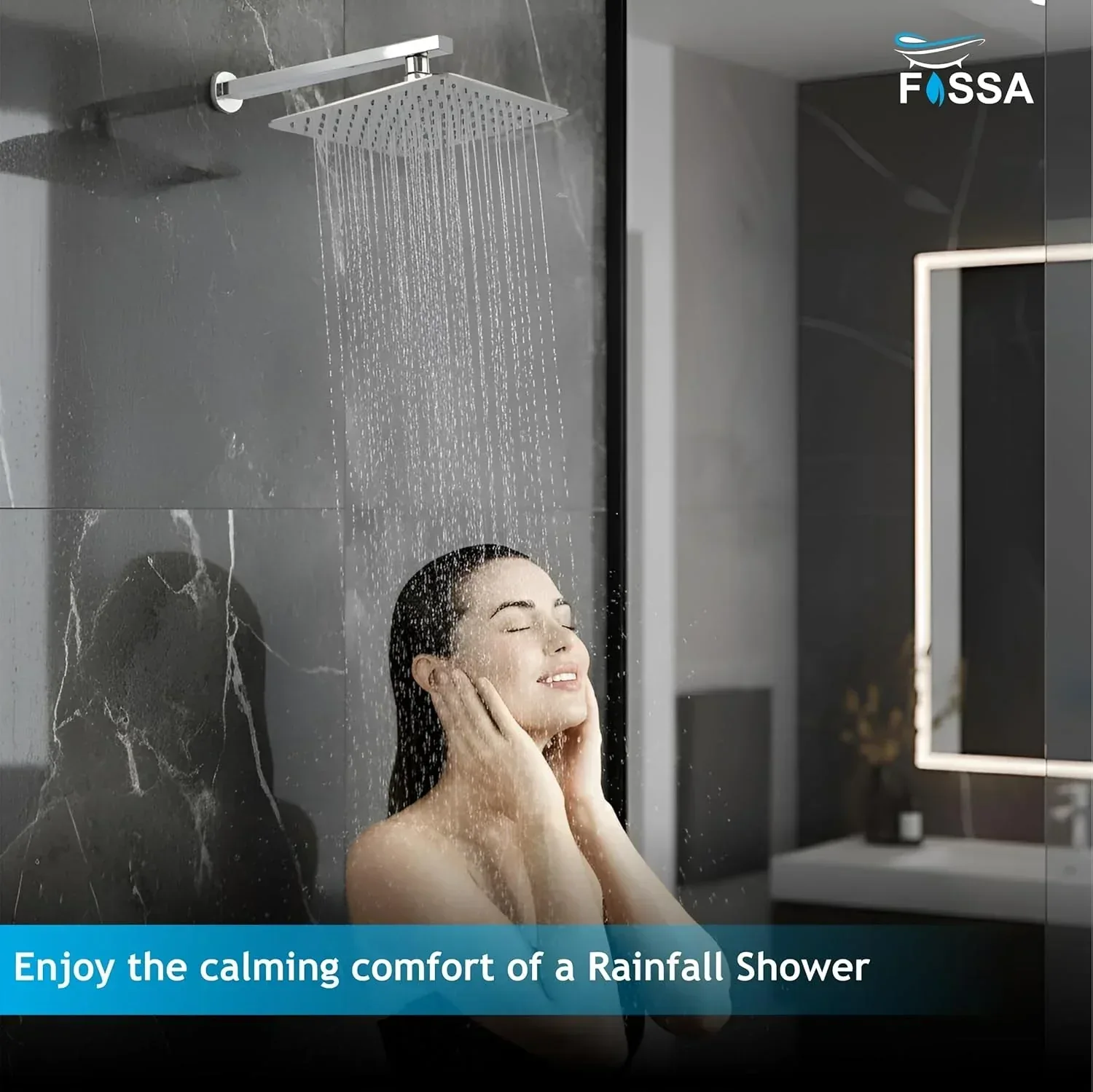 Colva (8x8 Inches) 304- Grade Stainless Steel Chrome Finish Overhead Shower With Arm (15 Inch) - Image 8