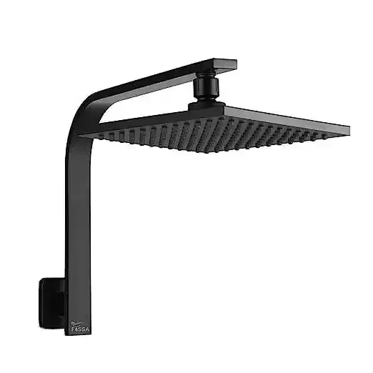8 Inch Rain Square Overhead Shower Black With Arm (18 Inch)