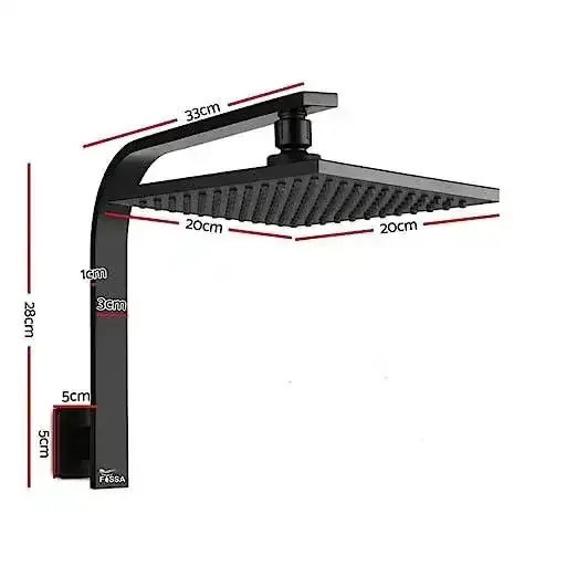 8 Inch Rain Square Overhead Shower Black With Arm (18 Inch) - Image 2