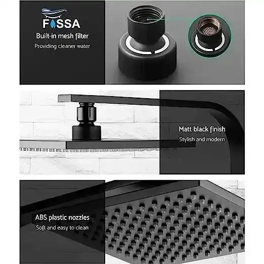 8 Inch Rain Square Overhead Shower Black With Arm (18 Inch) - Image 5