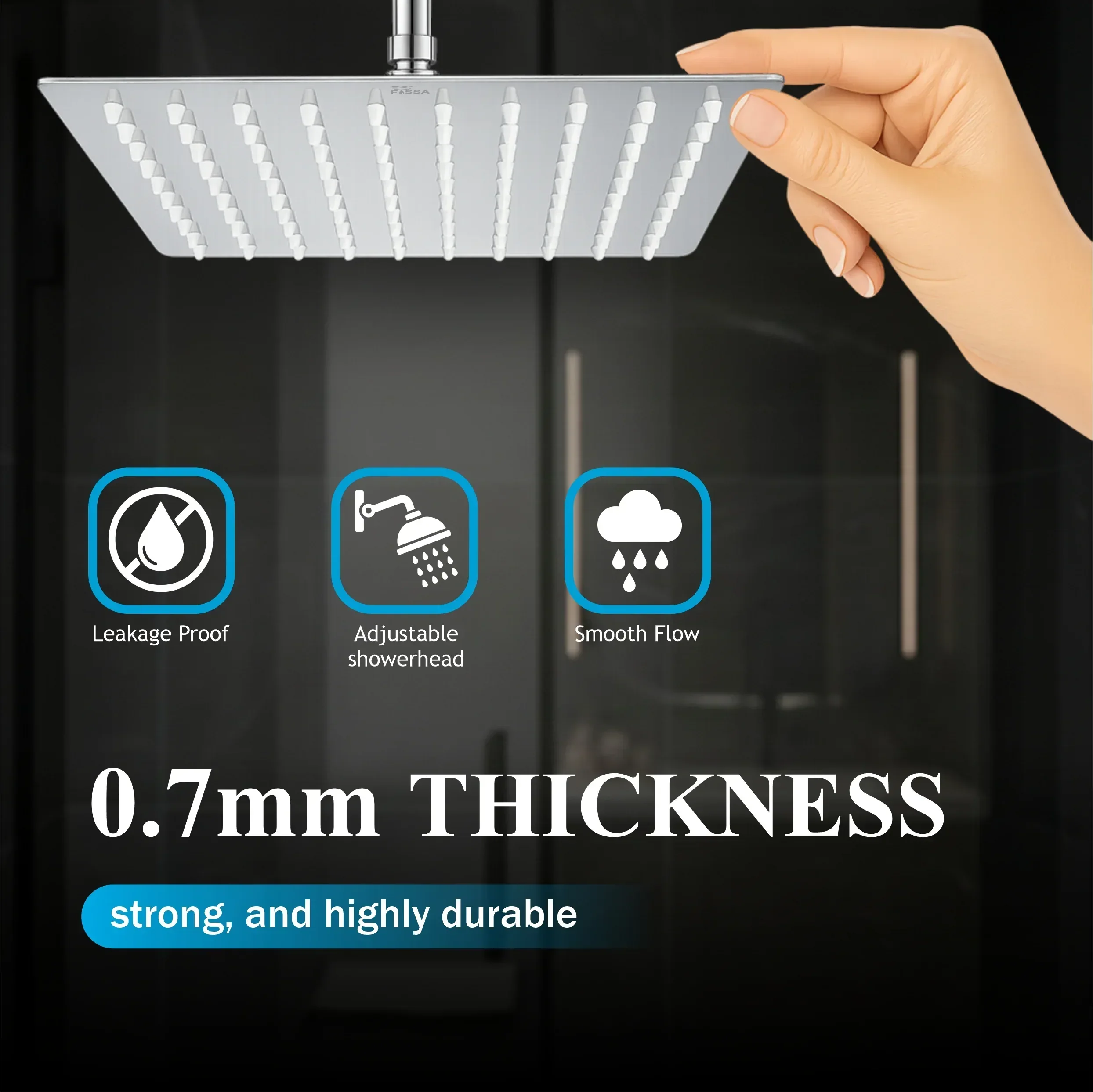 Ultra (8x8 Inches) 304- Grade Stainless Steel Chrome Finish Overhead Shower With Arm (15 Inch) - Image 4