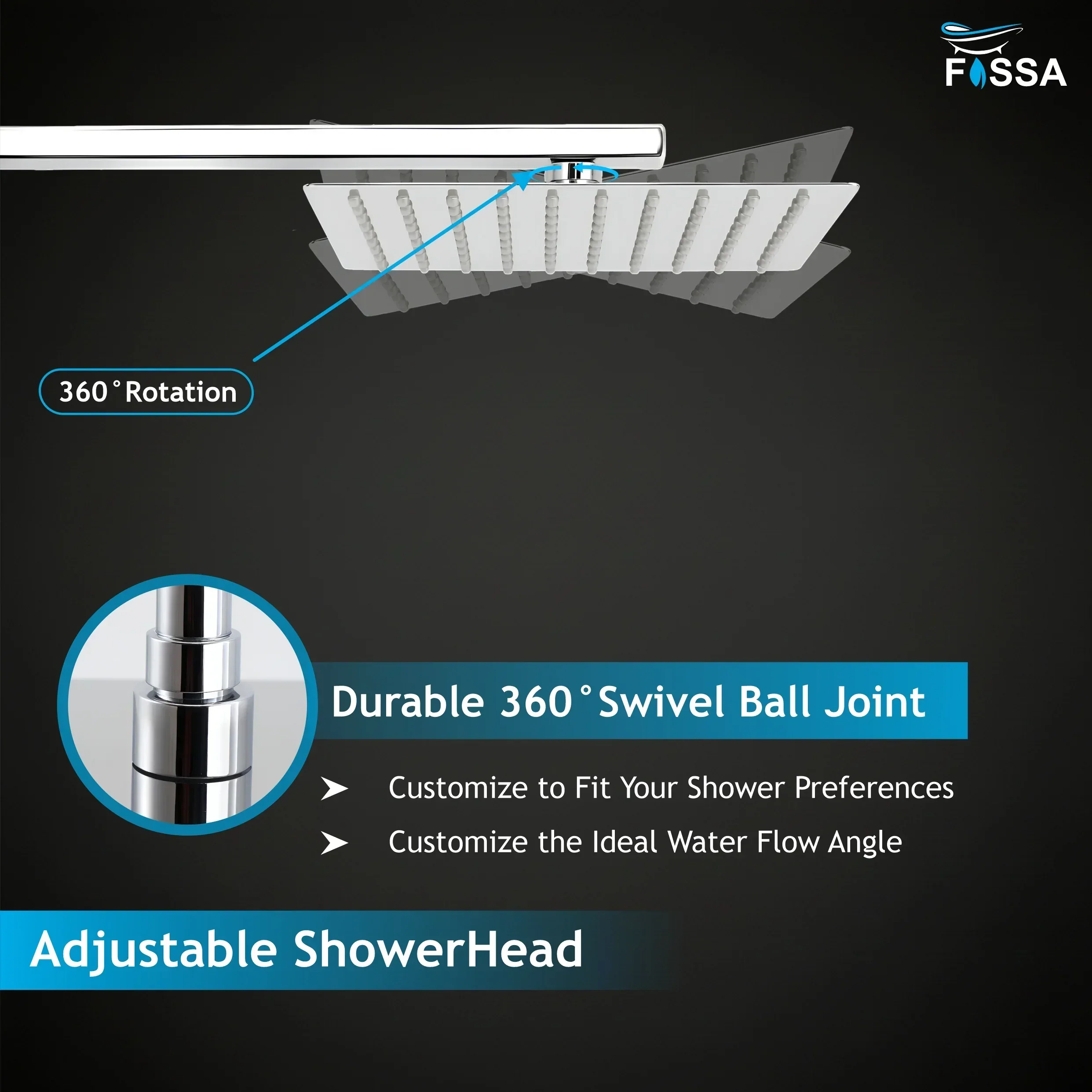 Ultra (8x8 Inches) 304- Grade Stainless Steel Chrome Finish Overhead Shower With Arm (15 Inch) - Image 6