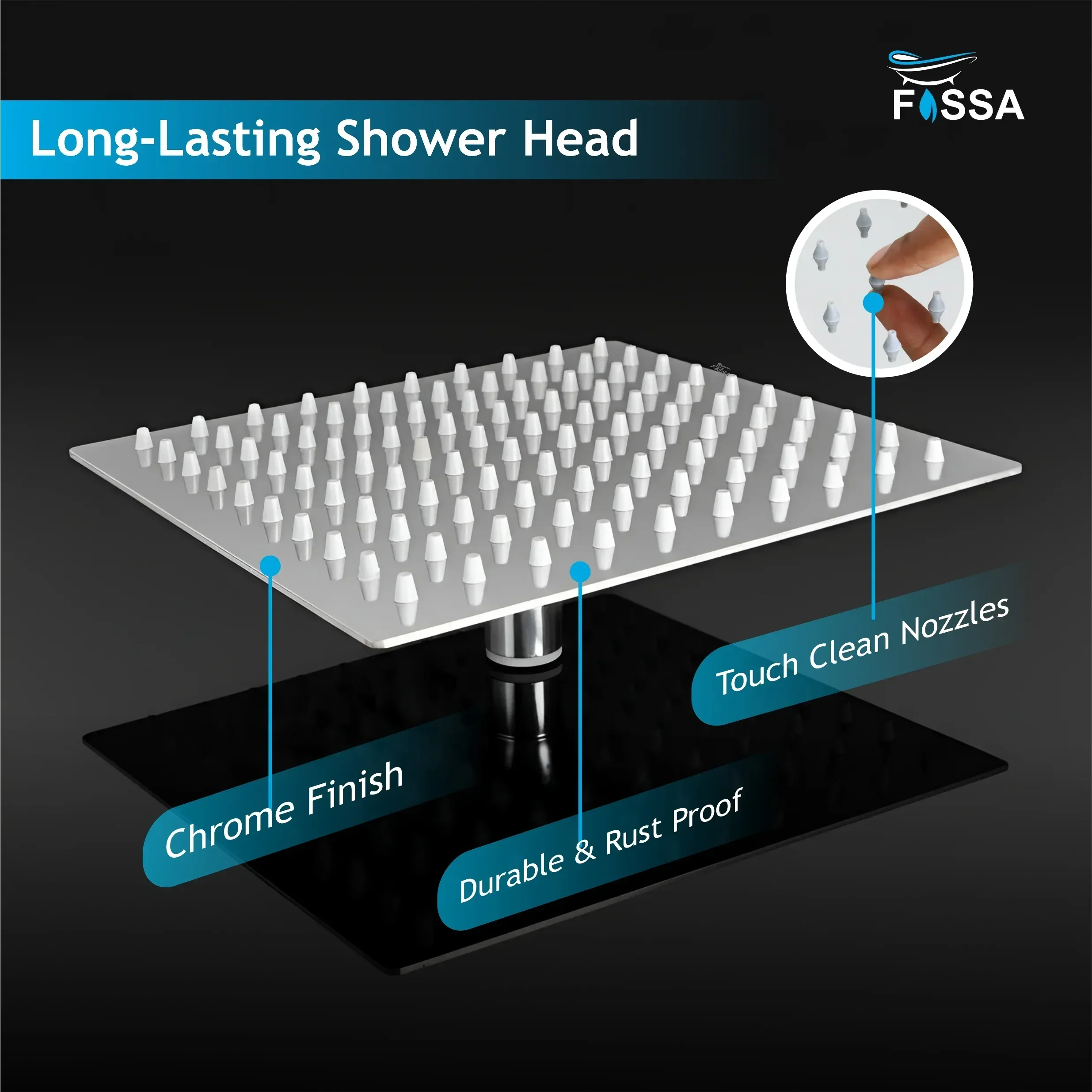 Ultra (8x8 Inches) 304- Grade Stainless Steel Chrome Finish Overhead Shower With Arm (15 Inch) - Image 7