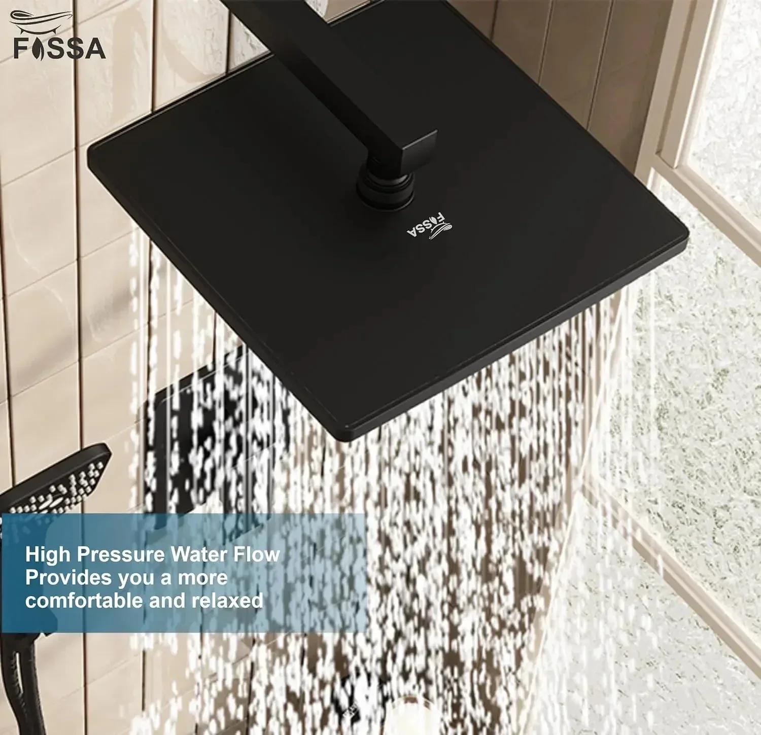 8 Inch Rainfall Square Overhead Shower Black With Arm (18 Inch) - Image 4