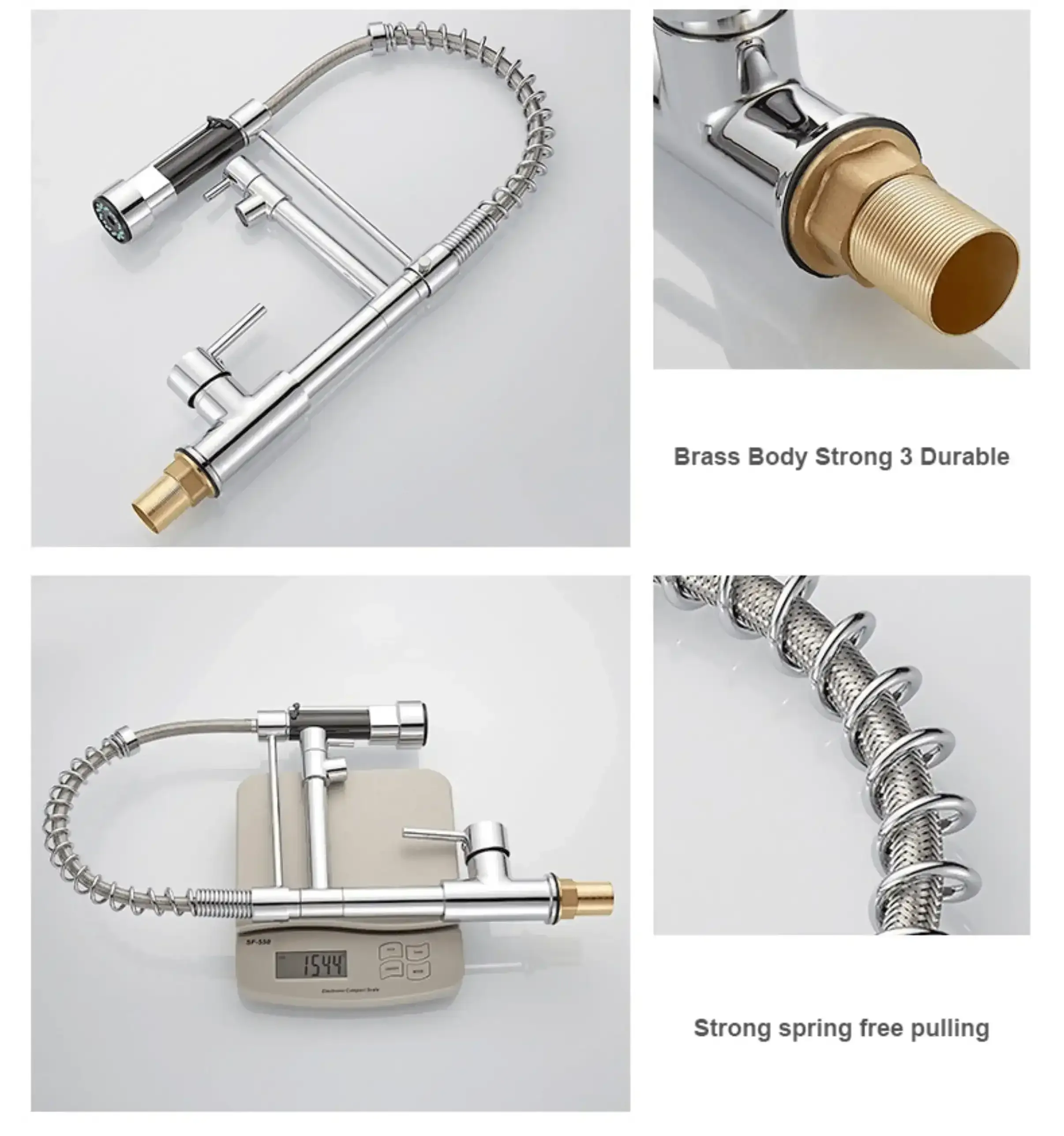 Spring Pull Down Kitchen sink Mixer Faucet SS 360° Hot & Cold Silver - Image 3