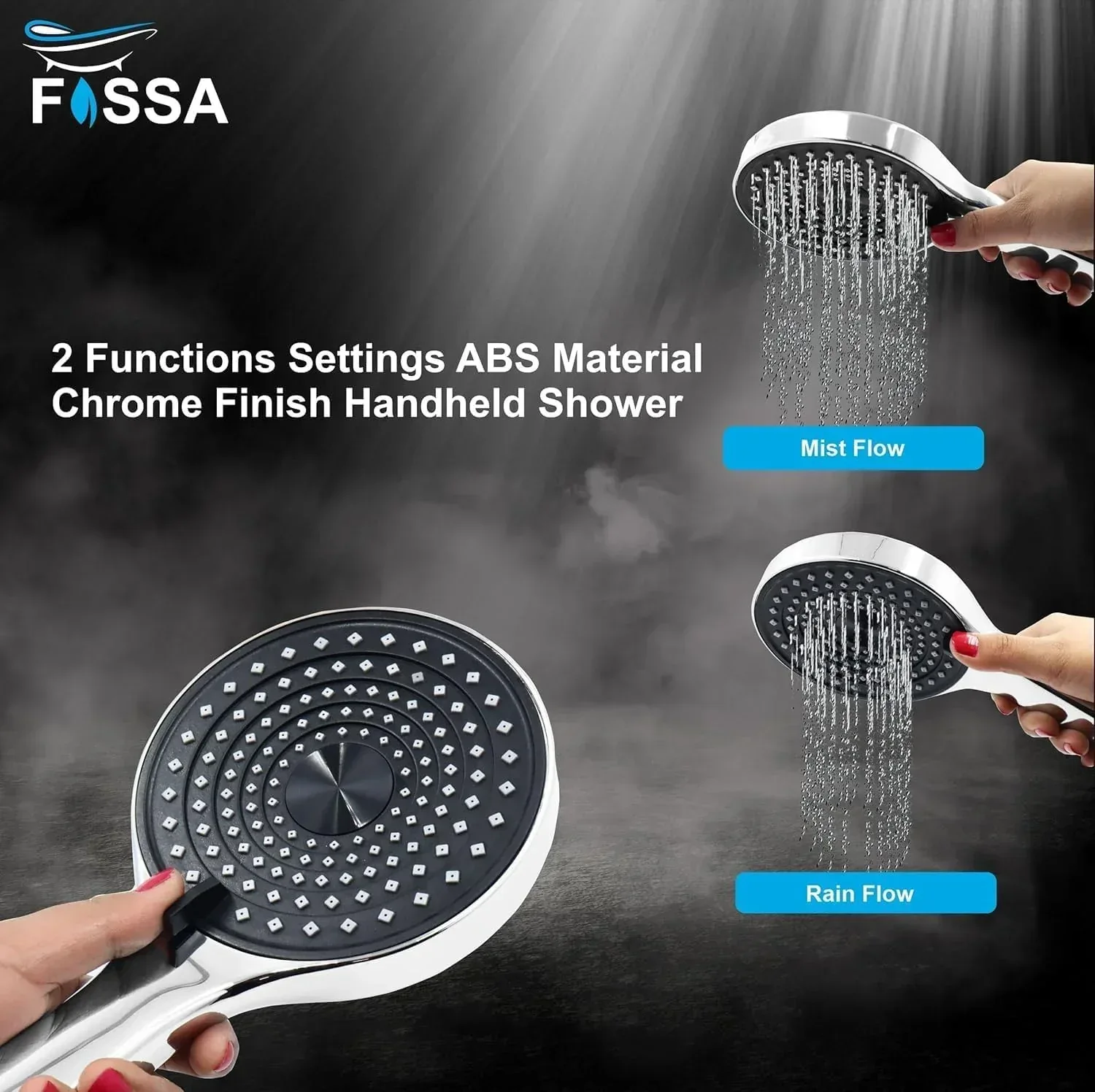 Alpha 2 Sprey Modes Chrome Finish Hand Shower With 1.5 Meter 304- Grade Stainless Steel Hose Pipe & Hook - Image 5