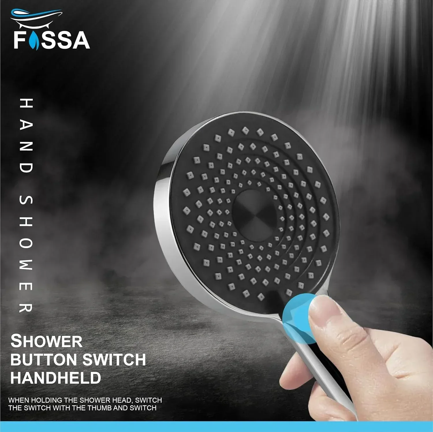 Alpha Handheld Shower ABS Rain Showerhead, 2 Water Outlet Mode Black-Chrome - Image 2