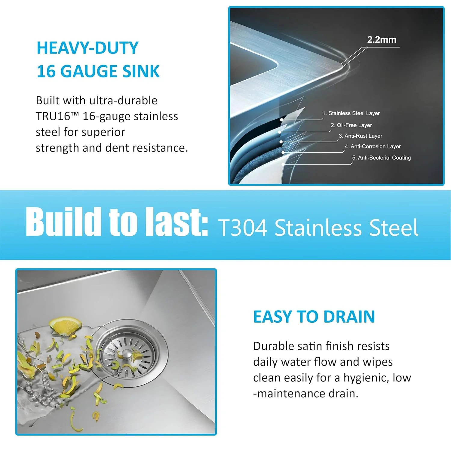 Aqua 304 Handmade (32 x 18 x 09 ) Inch SS Round Coupling Single Bowl Silver Kitchen Sink - Image 3
