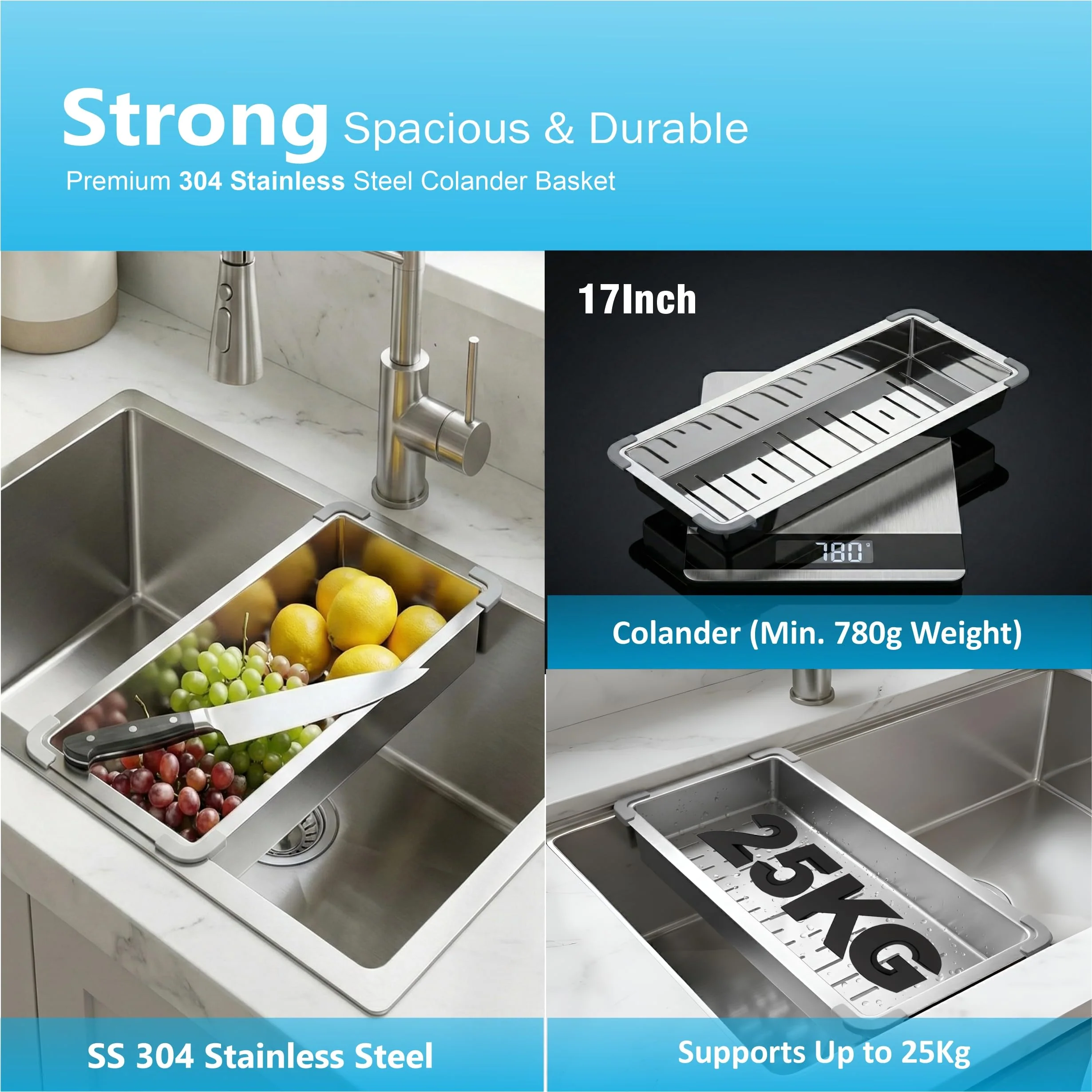 Aqua 304 Handmade  (32 x 20 x 09 ) Inch SS Single bowl Bowl Round Coupling Silver Kitchen Sink - Image 3