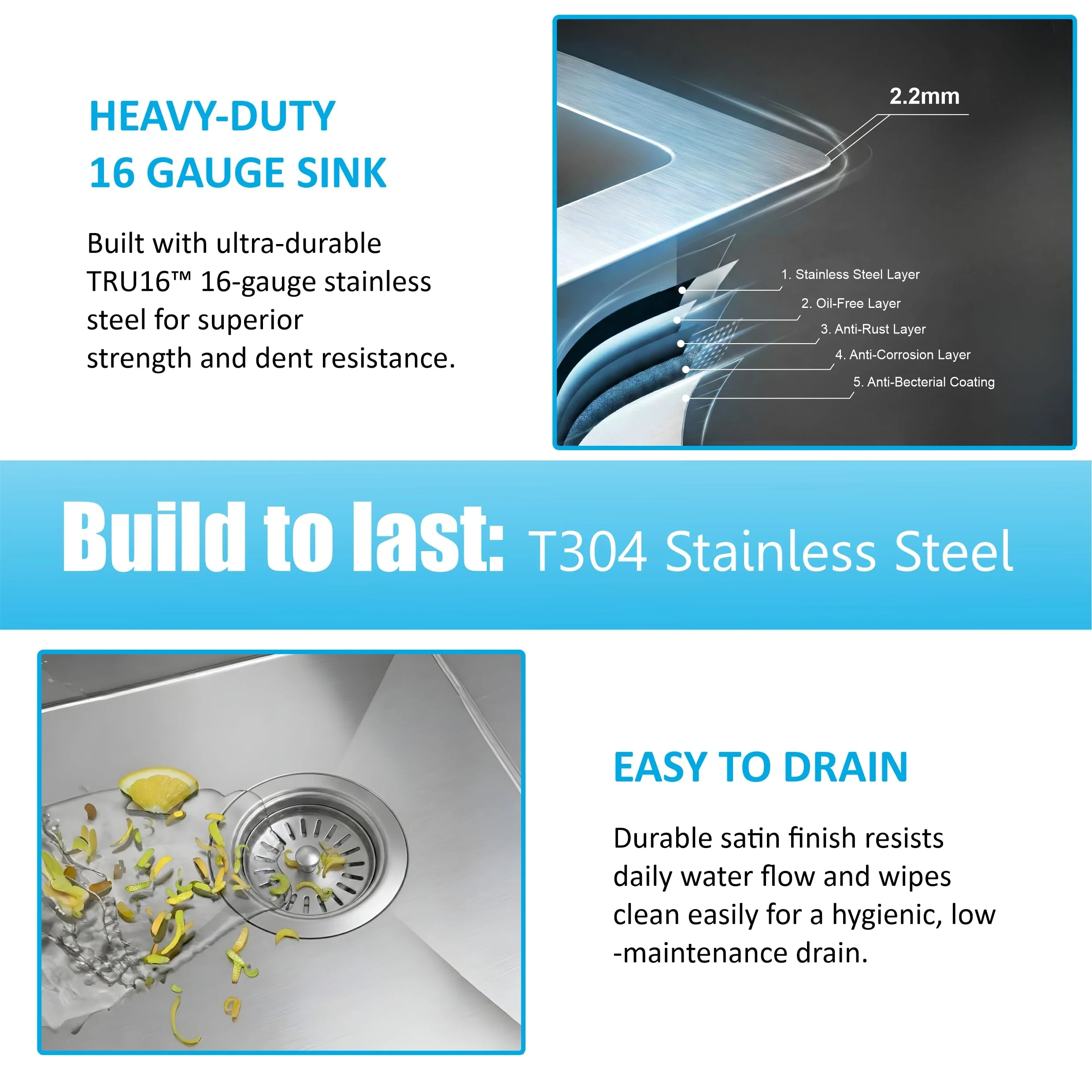 Aqua 304 Handmade  (32 x 20 x 09 ) Inch SS Single bowl Bowl Round Coupling Silver Kitchen Sink - Image 6