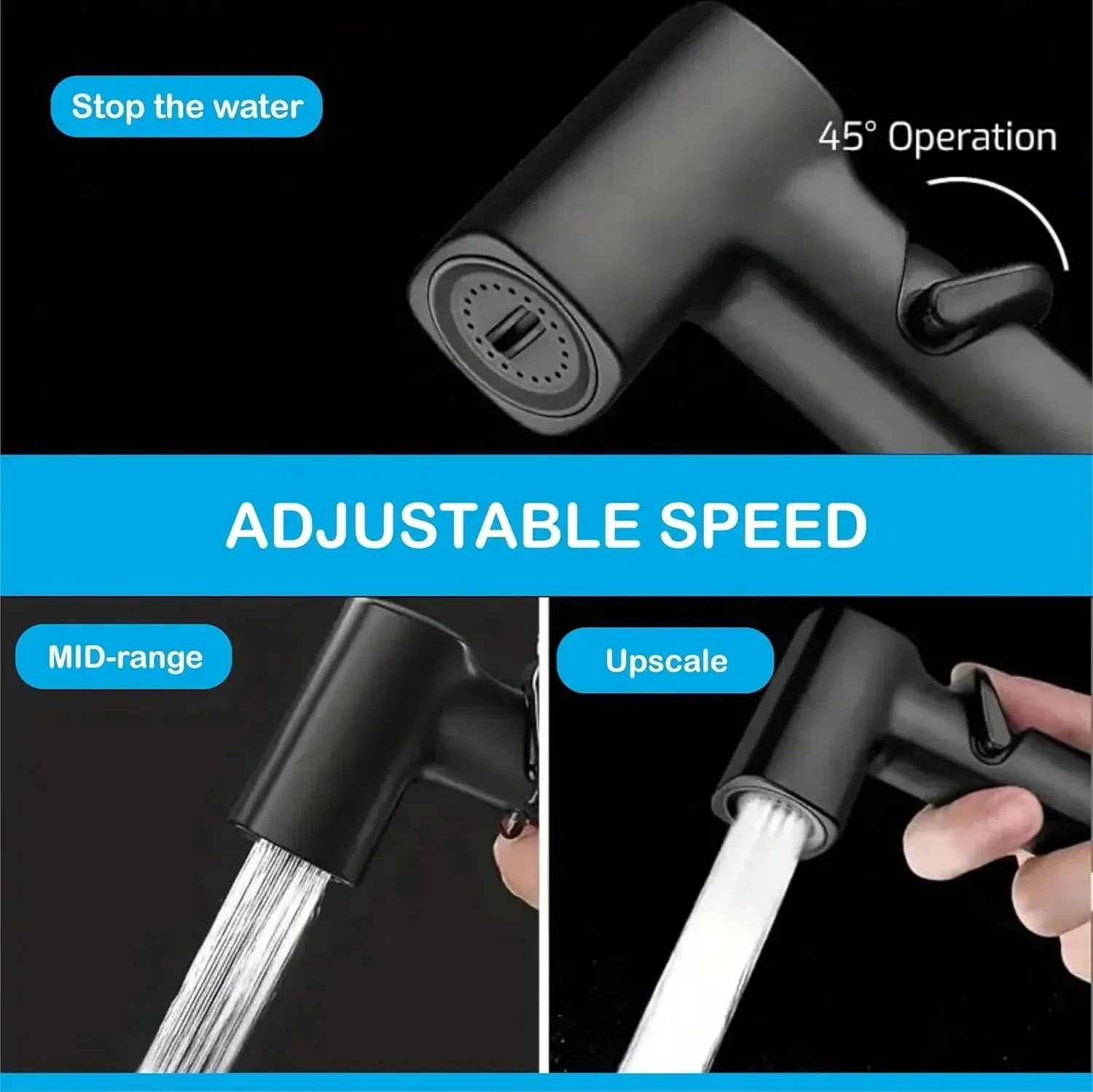 Jet Spray Black ABS Health Faucet with 1 Meter 304-Grade SS Flexible Hose Pipe & Hook - Image 2
