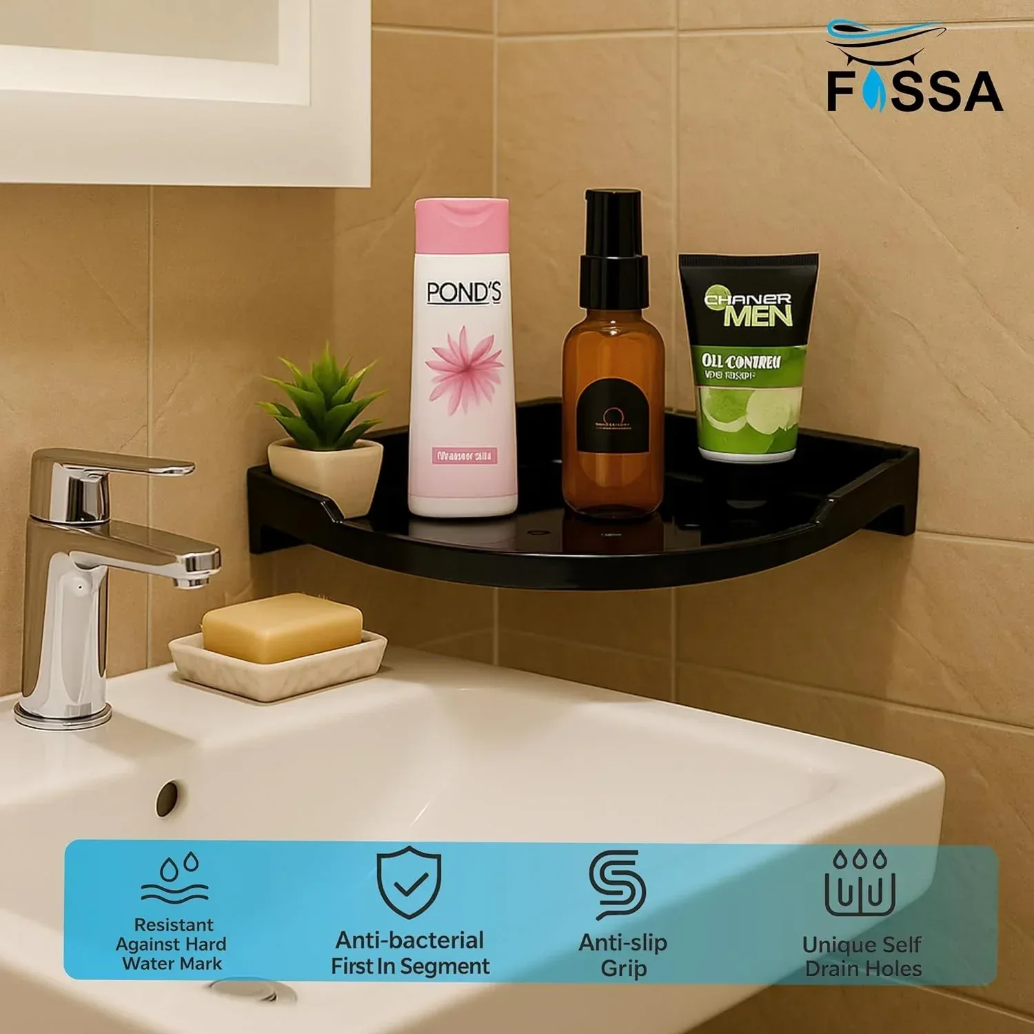 Black Corner Wall Shelf 9 inch Unbreakable Abs Ceramic Finish (RB-133) - Image 2