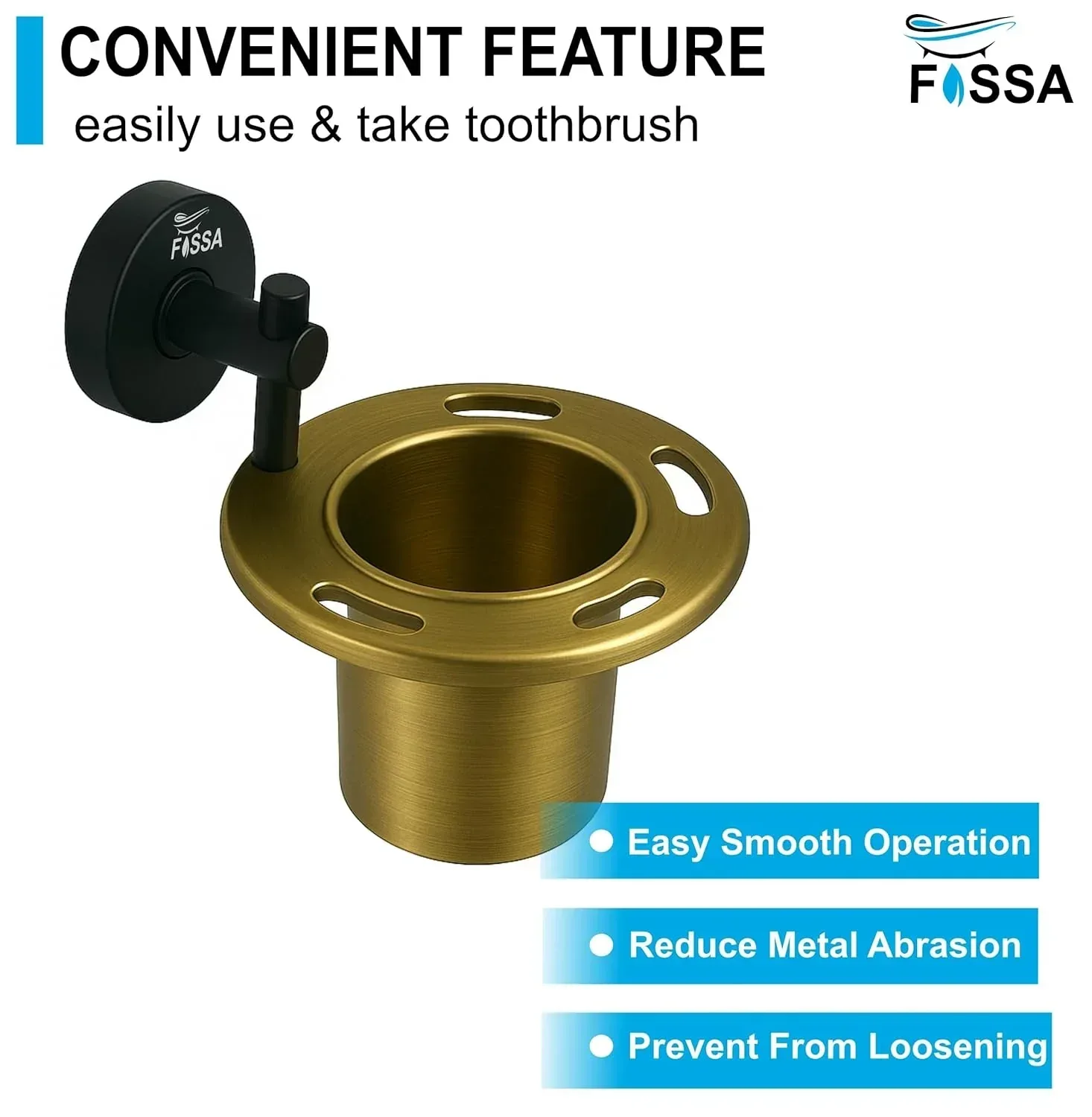 Stainless Steel Wall Mounted Brush & Tumbler Holder Black & Gold Finish - Image 3