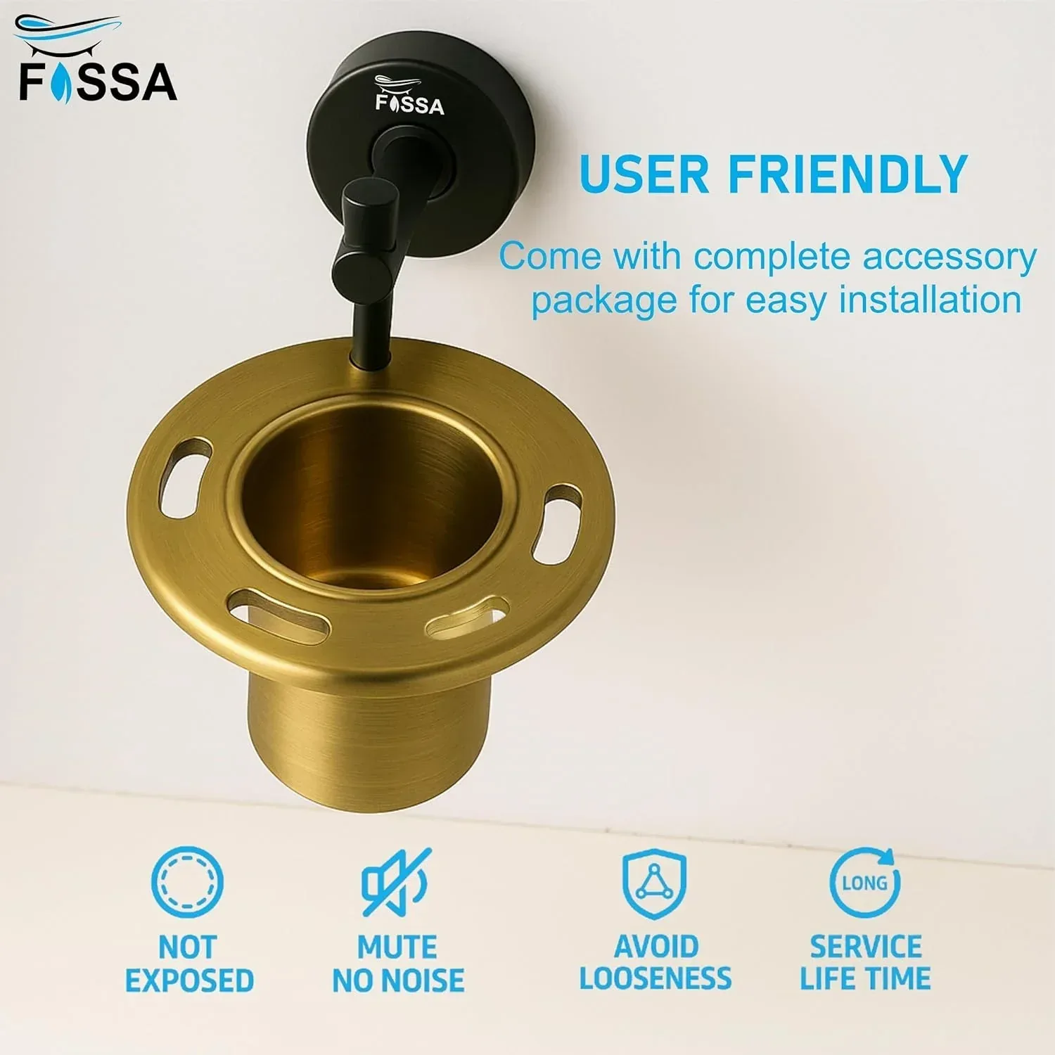 Stainless Steel Wall Mounted Brush & Tumbler Holder Black & Gold Finish - Image 5