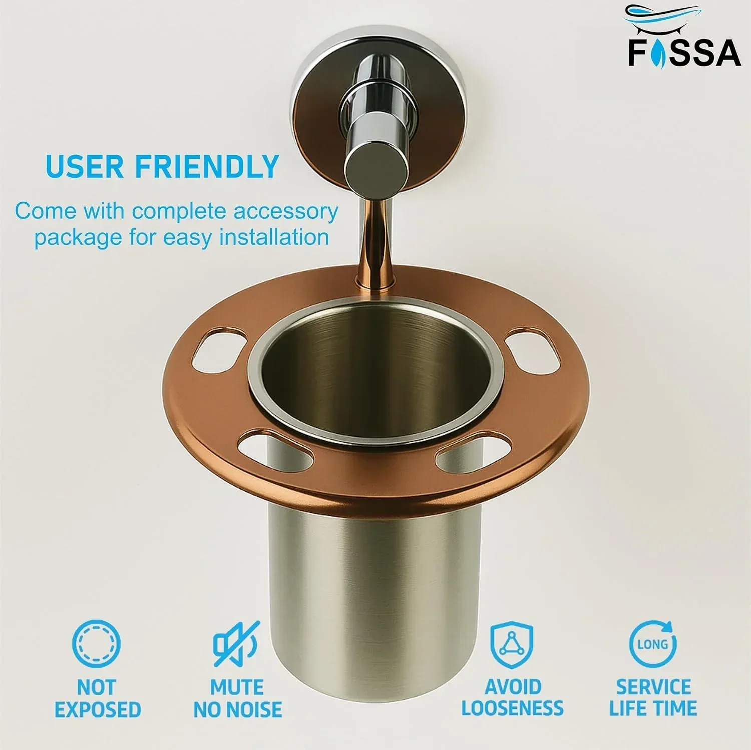 Stainless Steel Wall Mounted Brush & Tumbler Holder Rose-Gold-Silver - Image 5