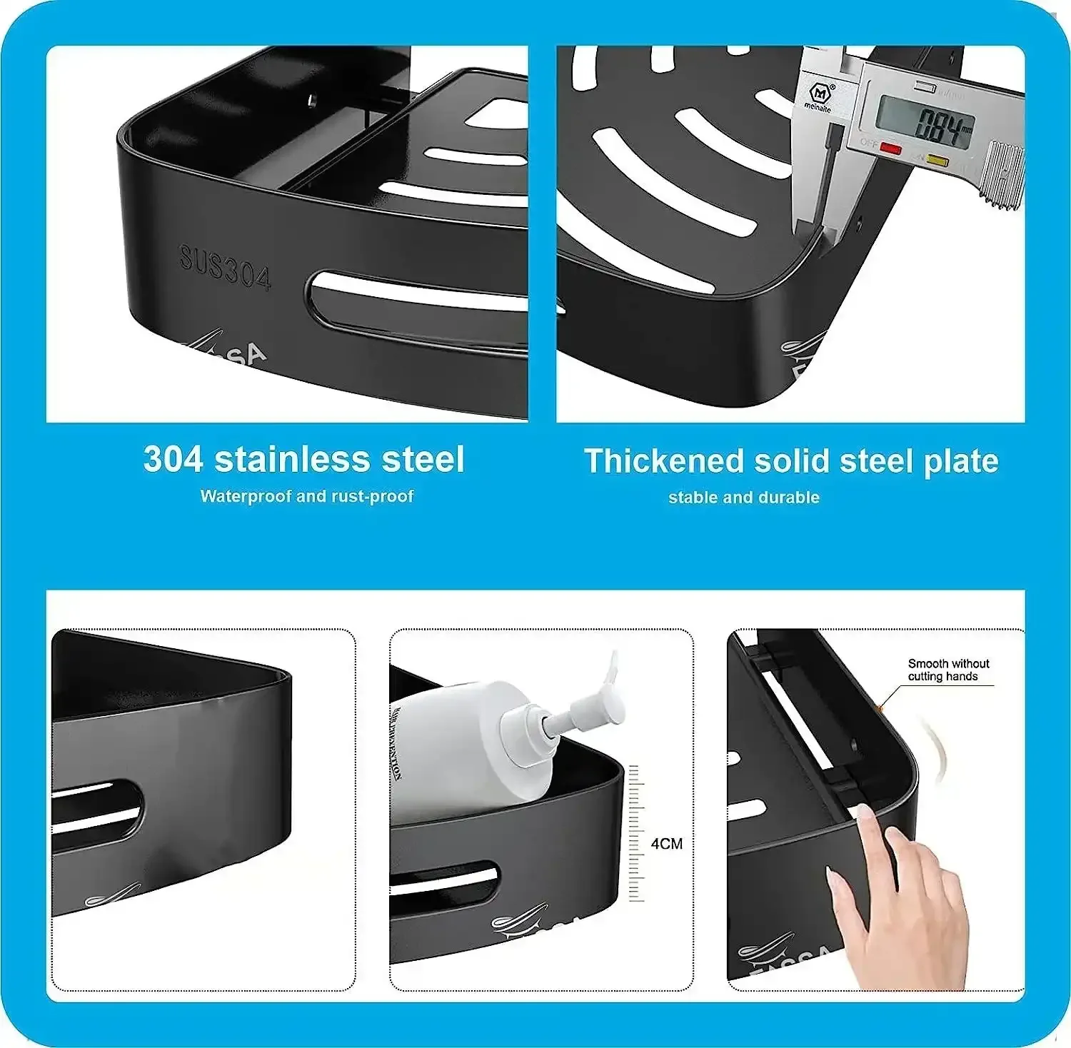 Caddy Stainless Steel Corner Shelf (Black) - Image 2