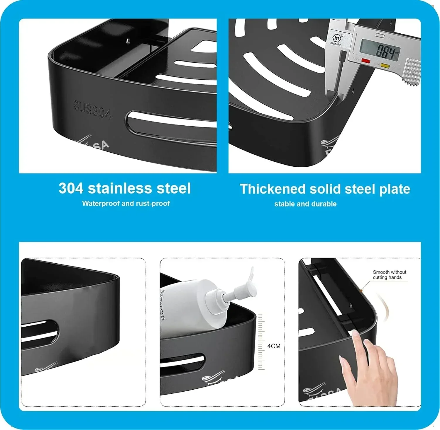 Caddy Stainless Steel Corner Shelf (Black) 3 Set - Image 2