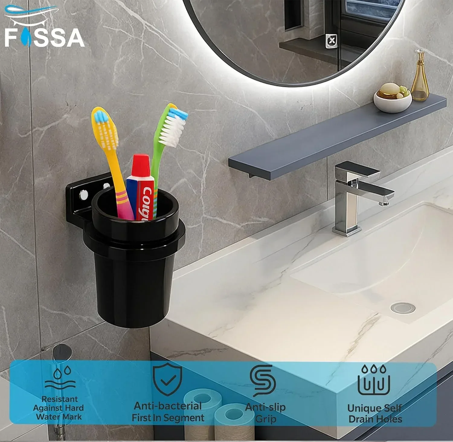 Ceramic Black Unbreakable Brush Holder Round Glossy Finish  (RB-123) - Image 4