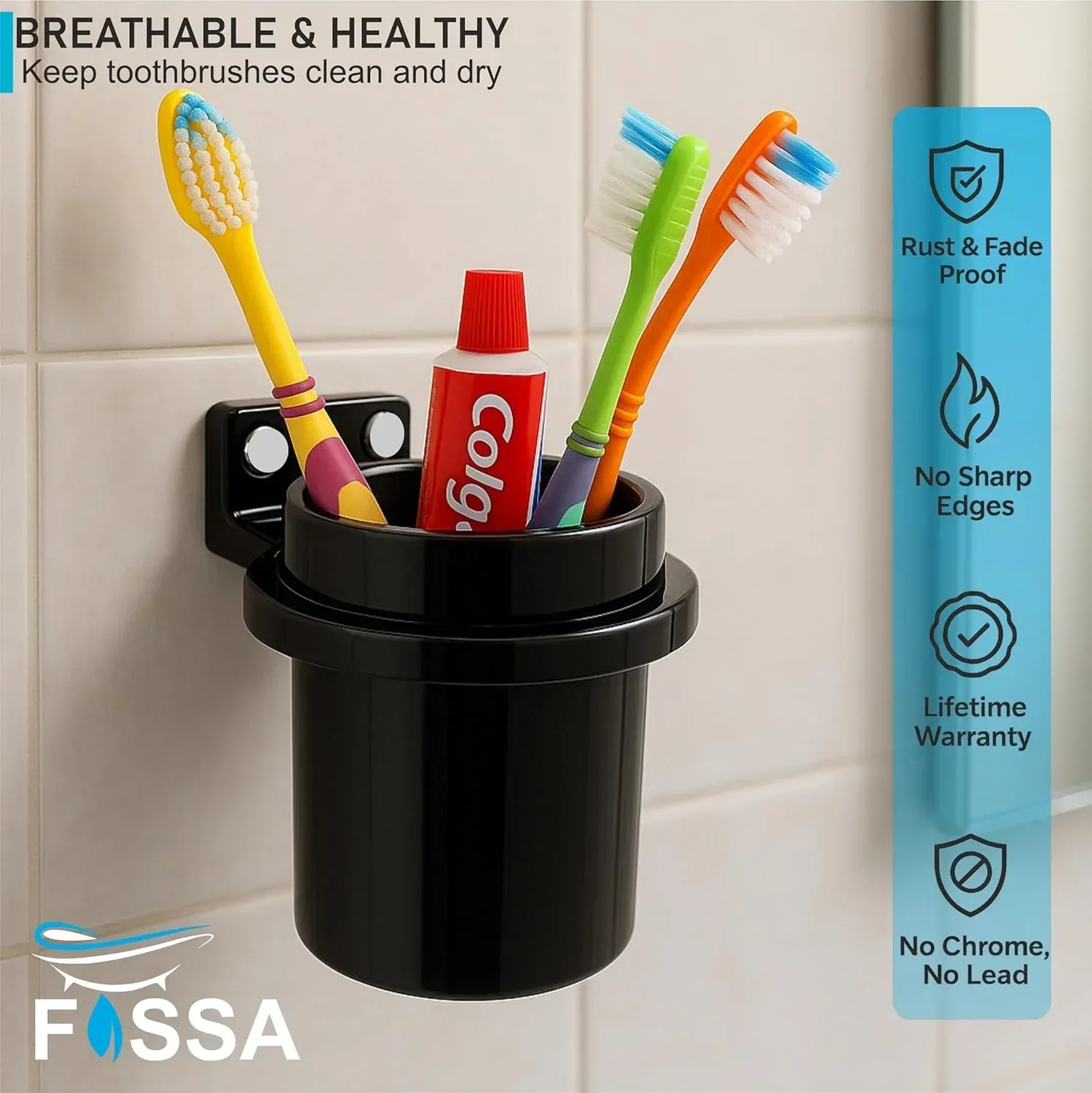 Ceramic Black Unbreakable Brush Holder Round Glossy Finish  (RB-123) - Image 5