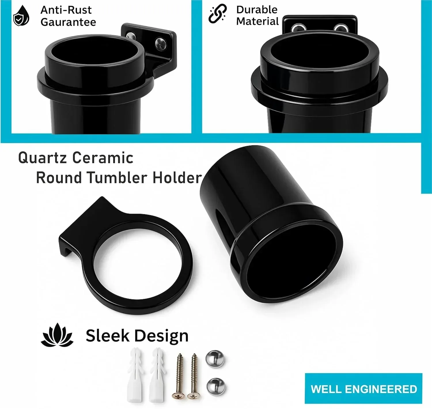 Ceramic Black Unbreakable Brush Holder Round Glossy Finish  (RB-123) - Image 6