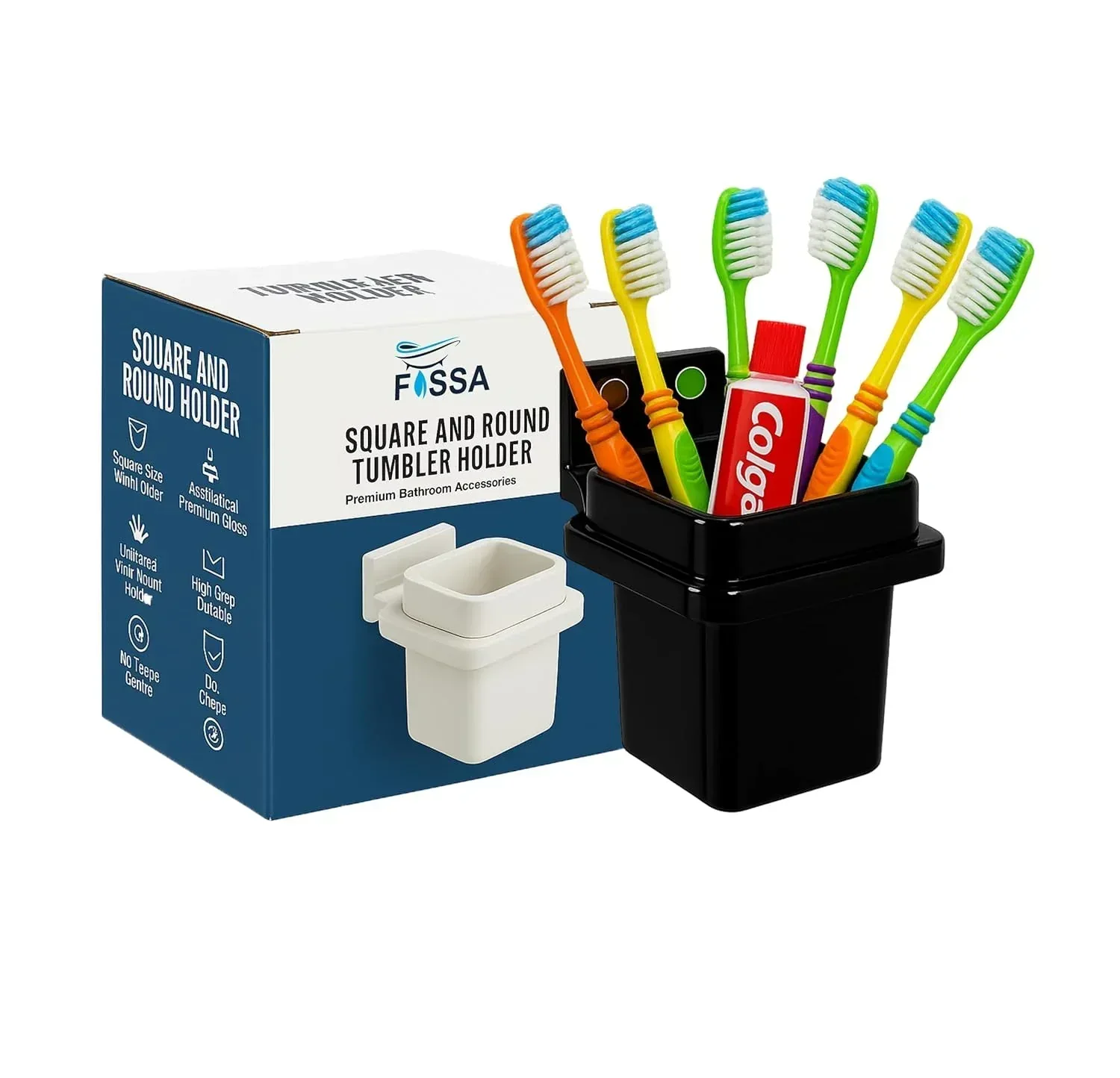 Ceramic Black Unbreakable Brush Holder Square Glossy Finish (RB-113)