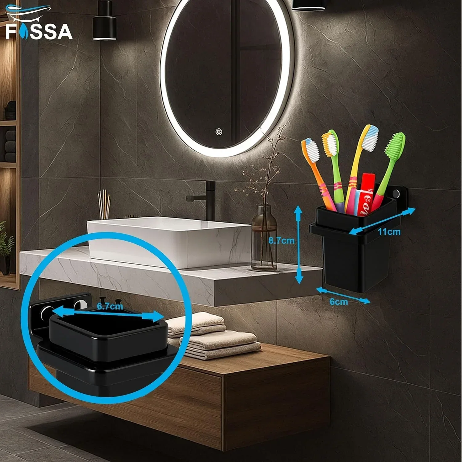 Ceramic Black Unbreakable Brush Holder Square Glossy Finish (RB-113) - Image 2