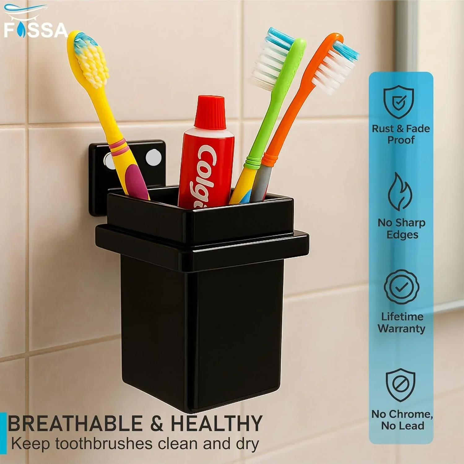 Ceramic Black Unbreakable Brush Holder Square Glossy Finish (RB-113) - Image 4
