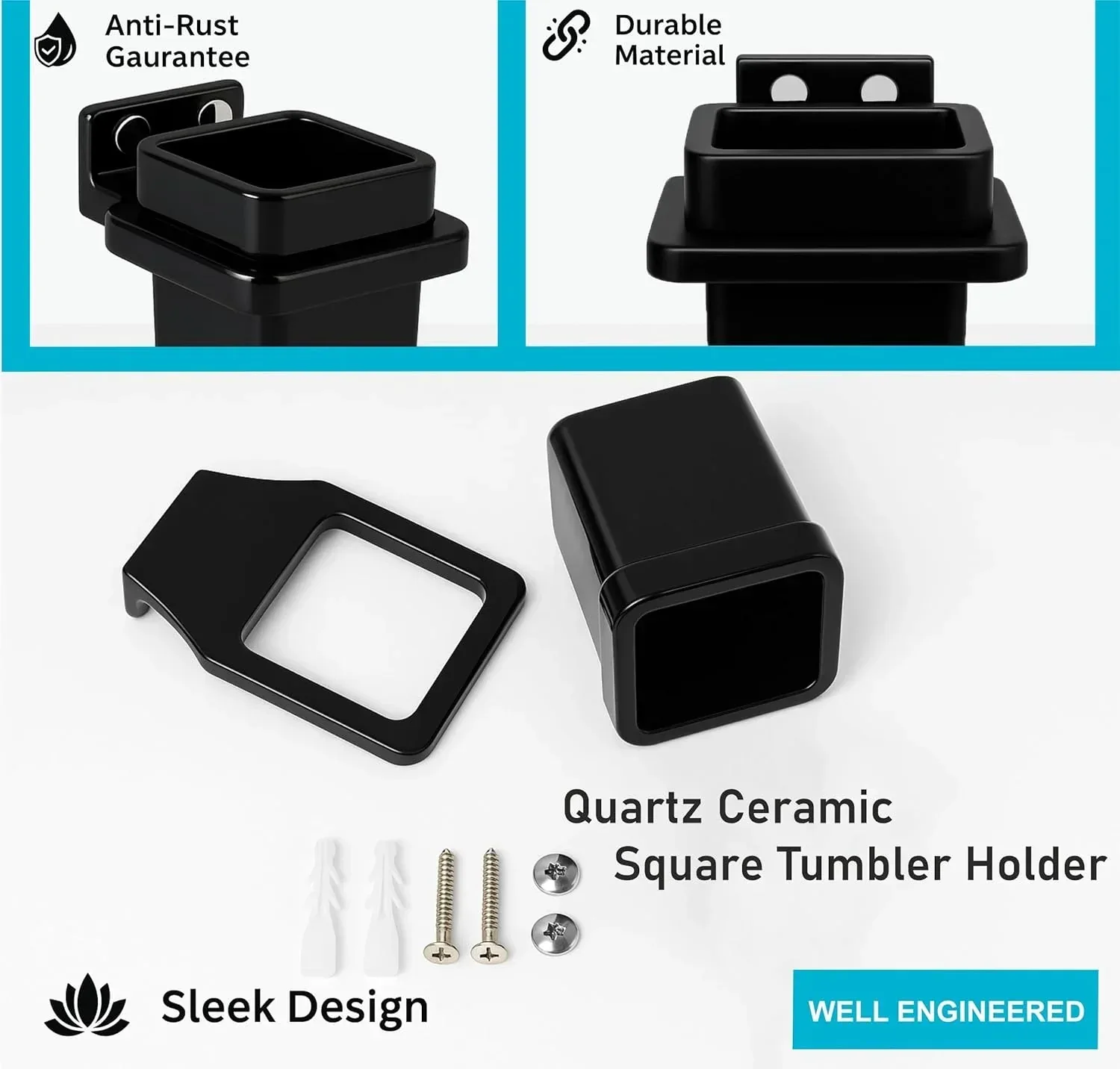 Ceramic Black Unbreakable Brush Holder Square Glossy Finish (RB-113) - Image 5