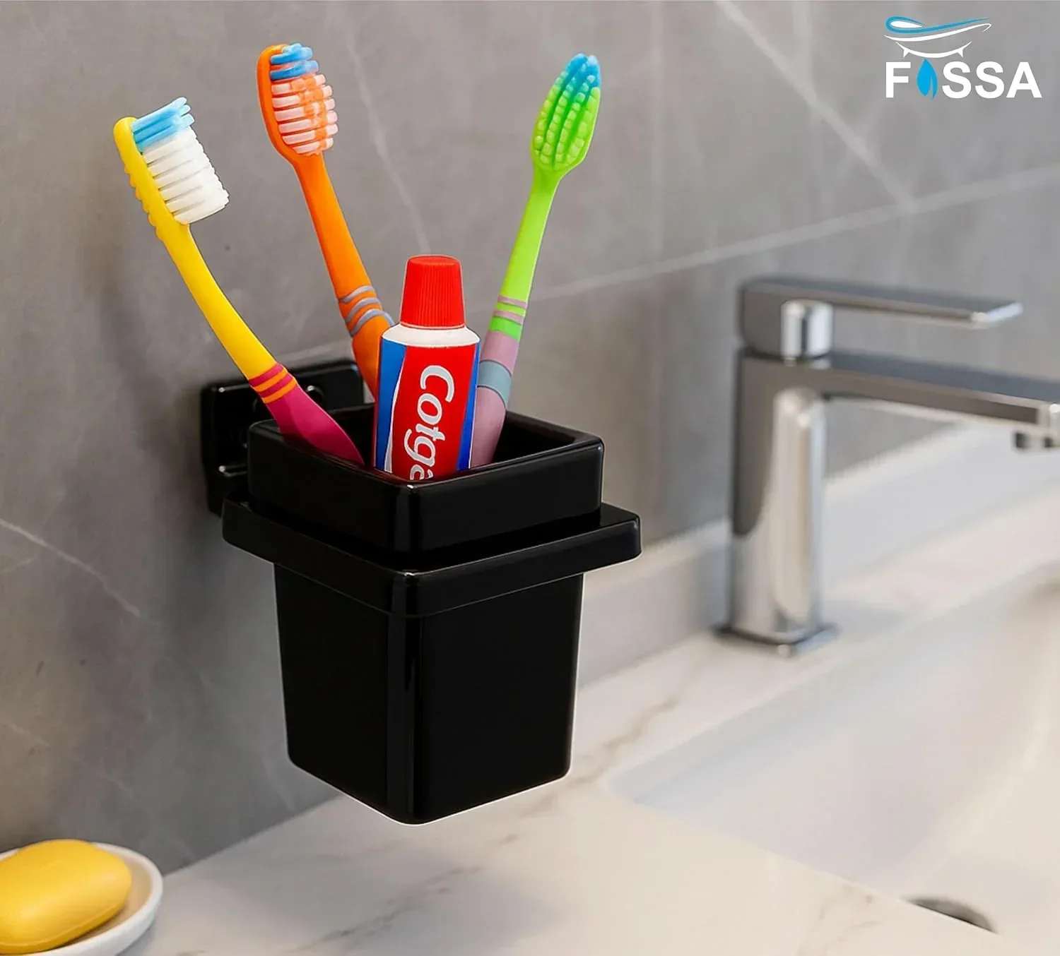 Ceramic Black Unbreakable Brush Holder Square Glossy Finish (RB-113) - Image 6