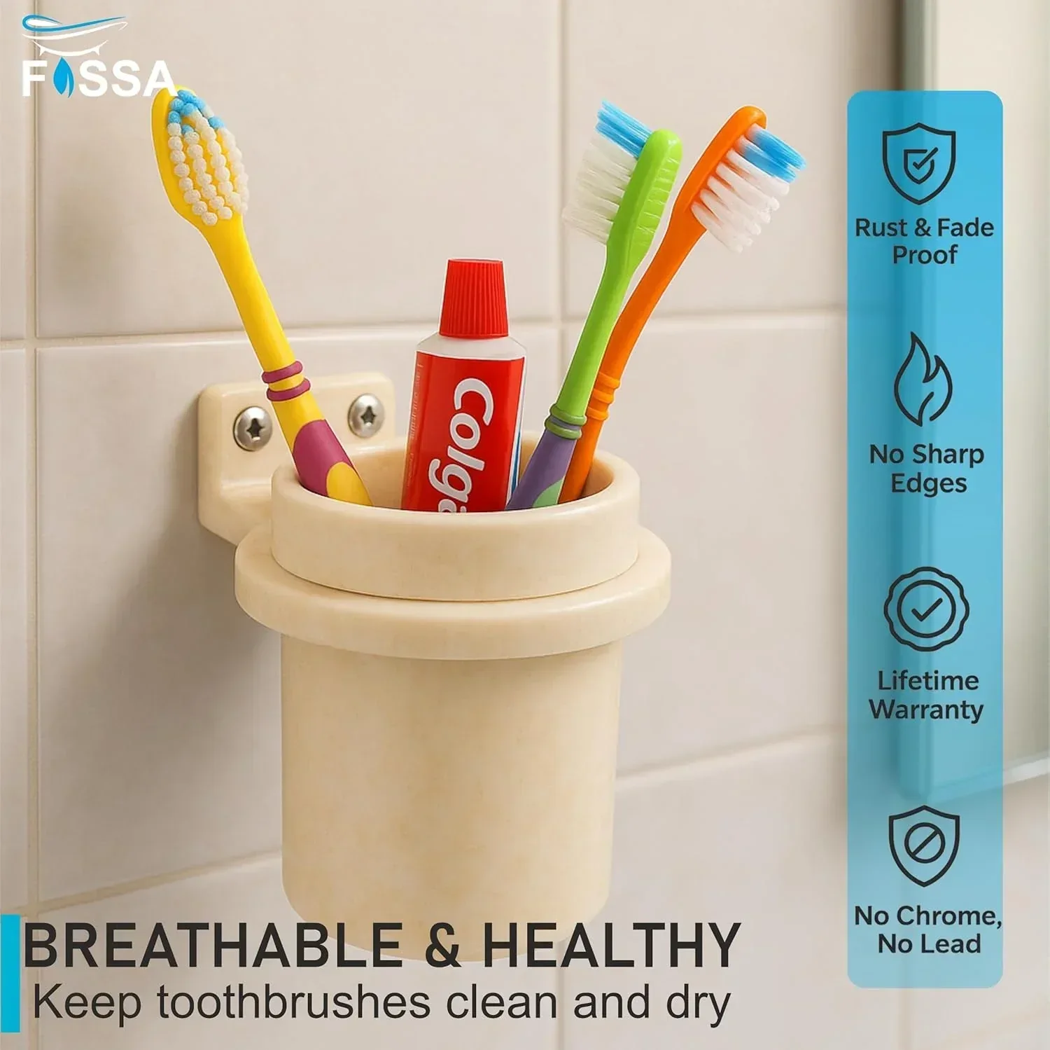 Ceramic Ivory Unbreakable Brush Holder Round Glossy Finish (RM-123) - Image 4