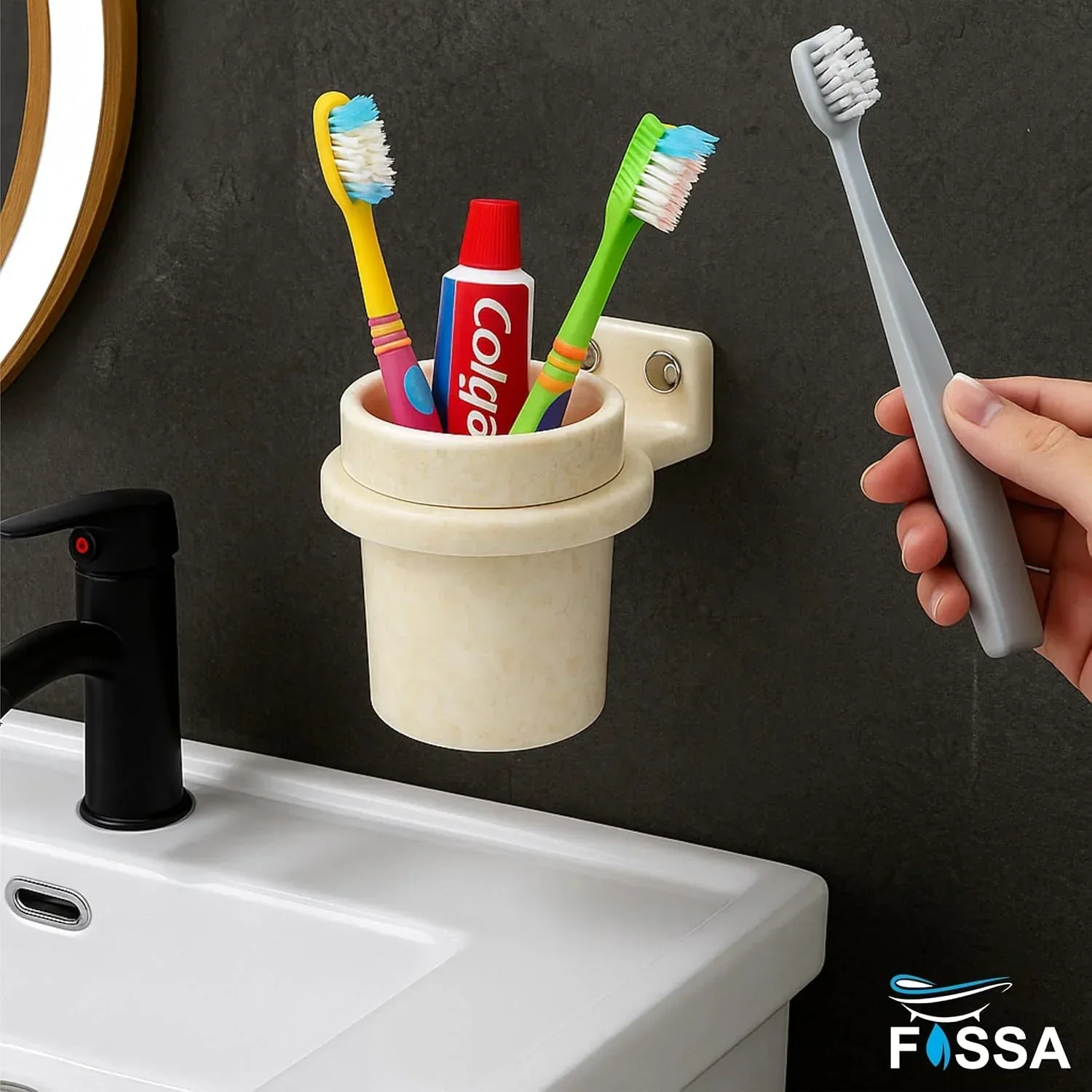 Ceramic Ivory Unbreakable Brush Holder Round Glossy Finish (RM-123) - Image 6