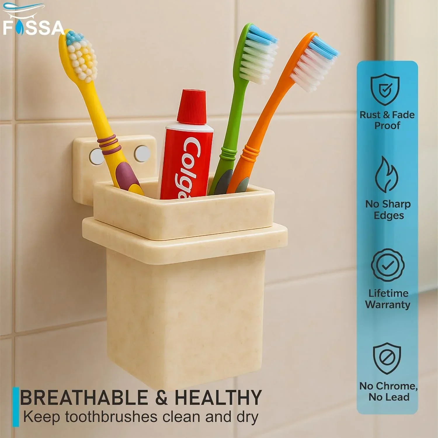 Ceramic Ivory Unbreakable Brush Holder Square Glossy Finish (RM-113) - Image 3