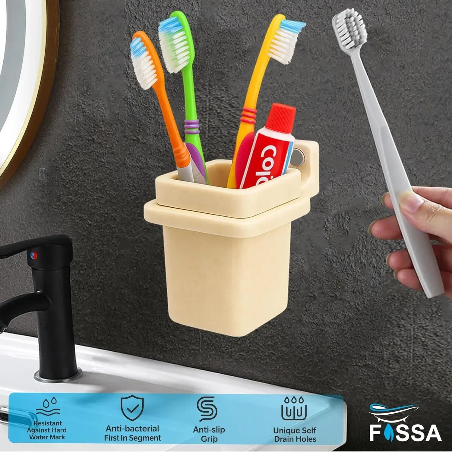 Ceramic Ivory Unbreakable Brush Holder Square Glossy Finish (RM-113) - Image 4