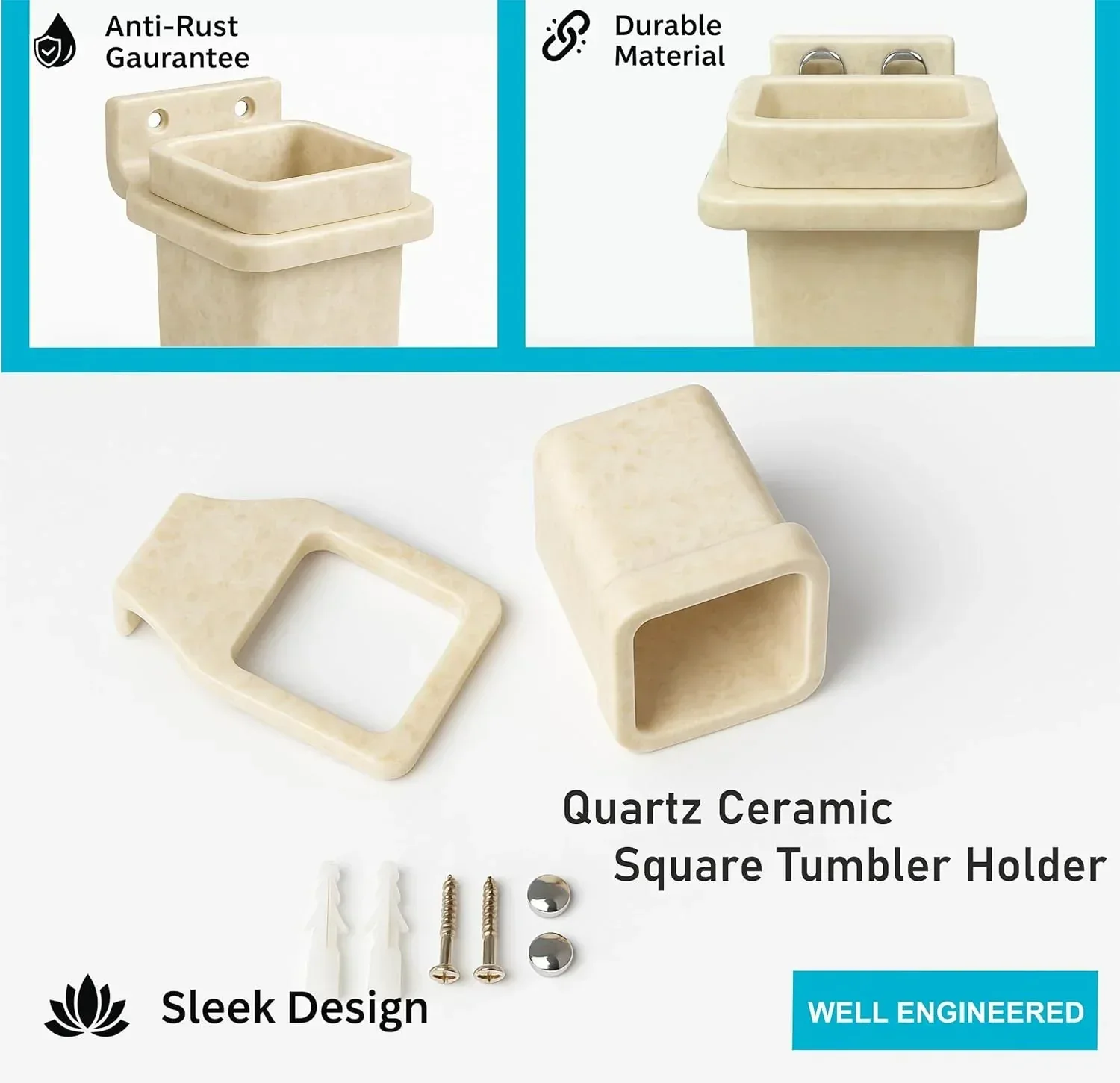 Ceramic Ivory Unbreakable Brush Holder Square Glossy Finish (RM-113) - Image 5