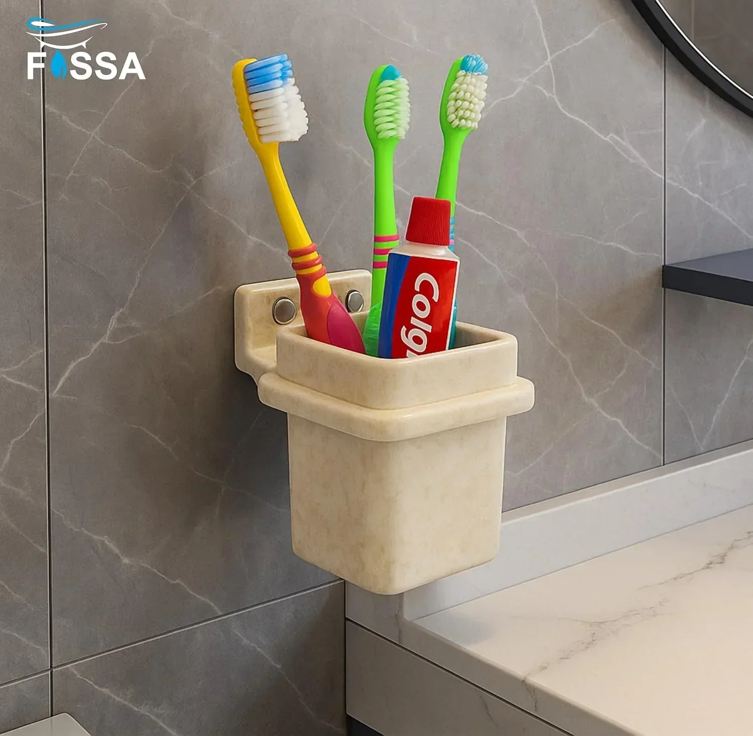 Ceramic Ivory Unbreakable Brush Holder Square Glossy Finish (RM-113) - Image 6