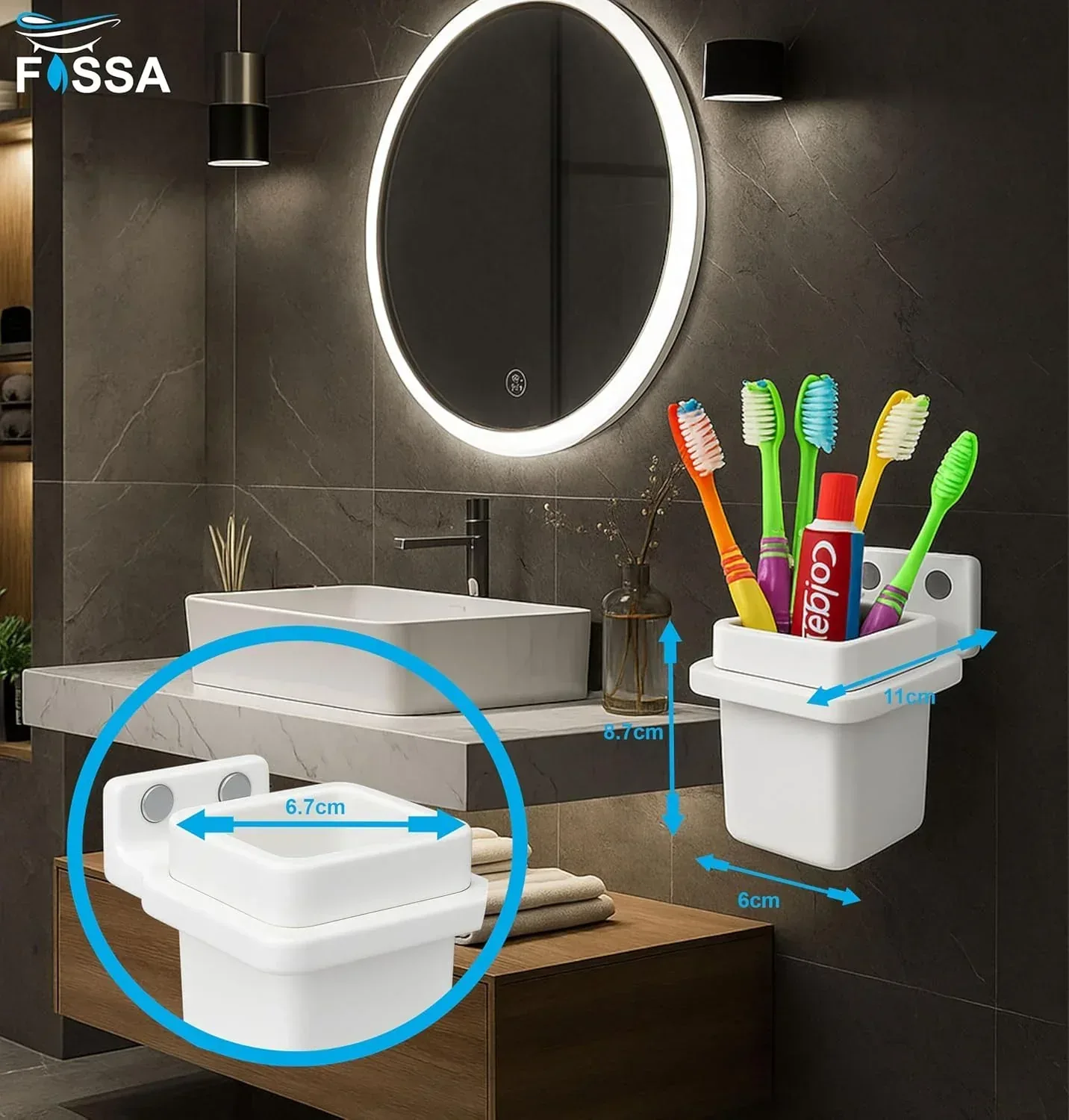 Ceramic White Unbreakable Brush Holder Square Glossy Finish  (RW-113) - Image 2