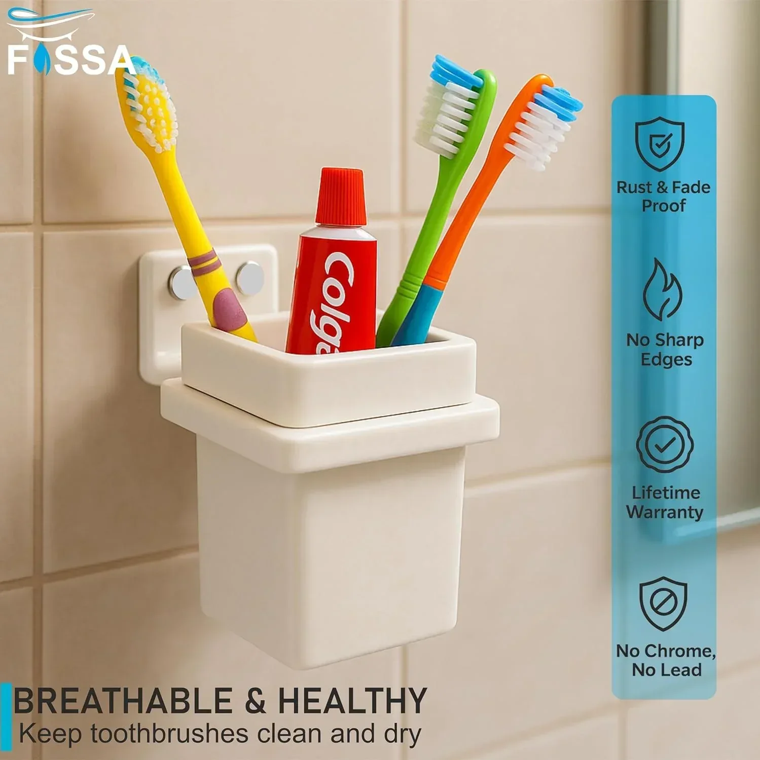 Ceramic White Unbreakable Brush Holder Square Glossy Finish  (RW-113) - Image 4